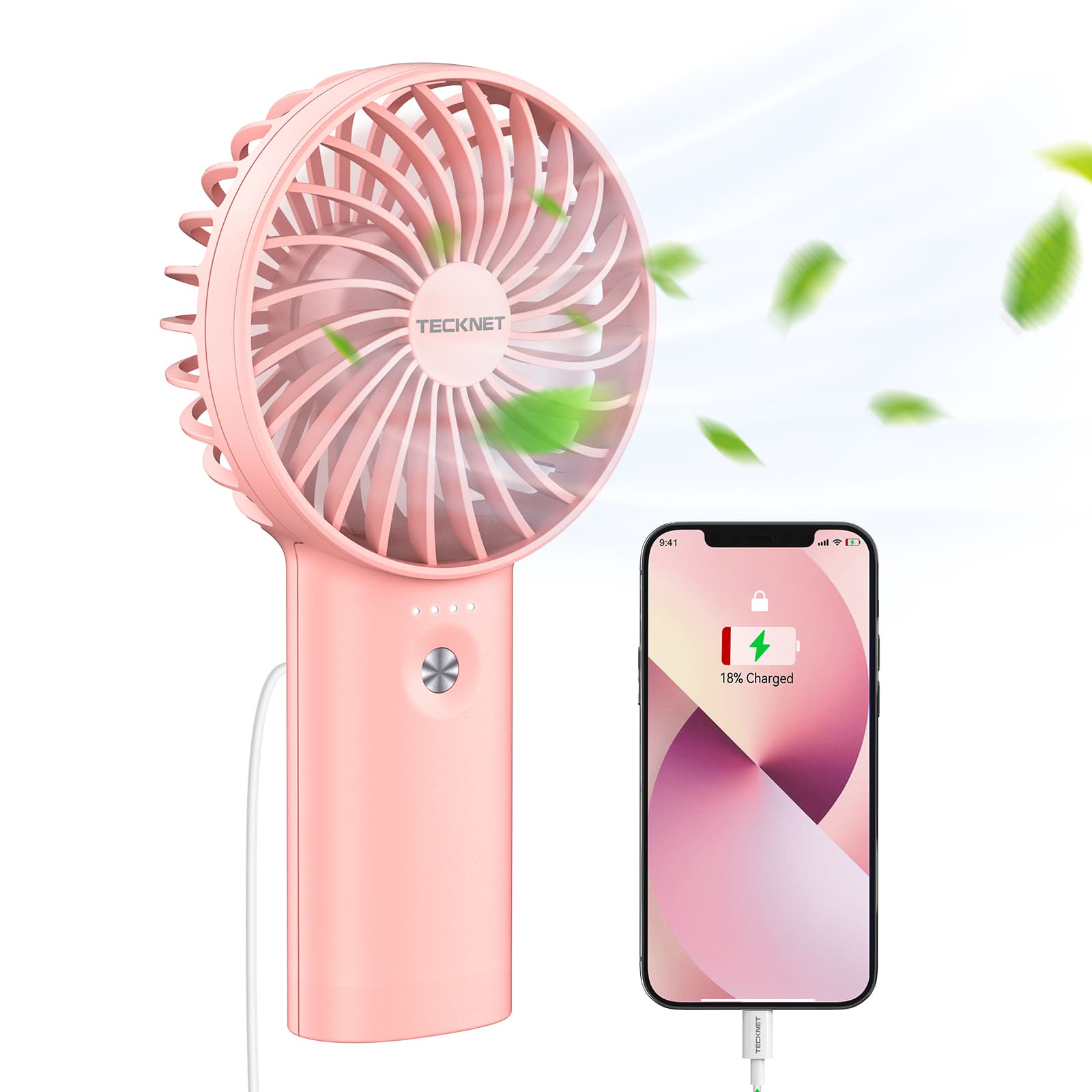 TECKNET Handheld Fan, 2-in-1 Mini Fan with Rechargeable 5200mAh Power Bank