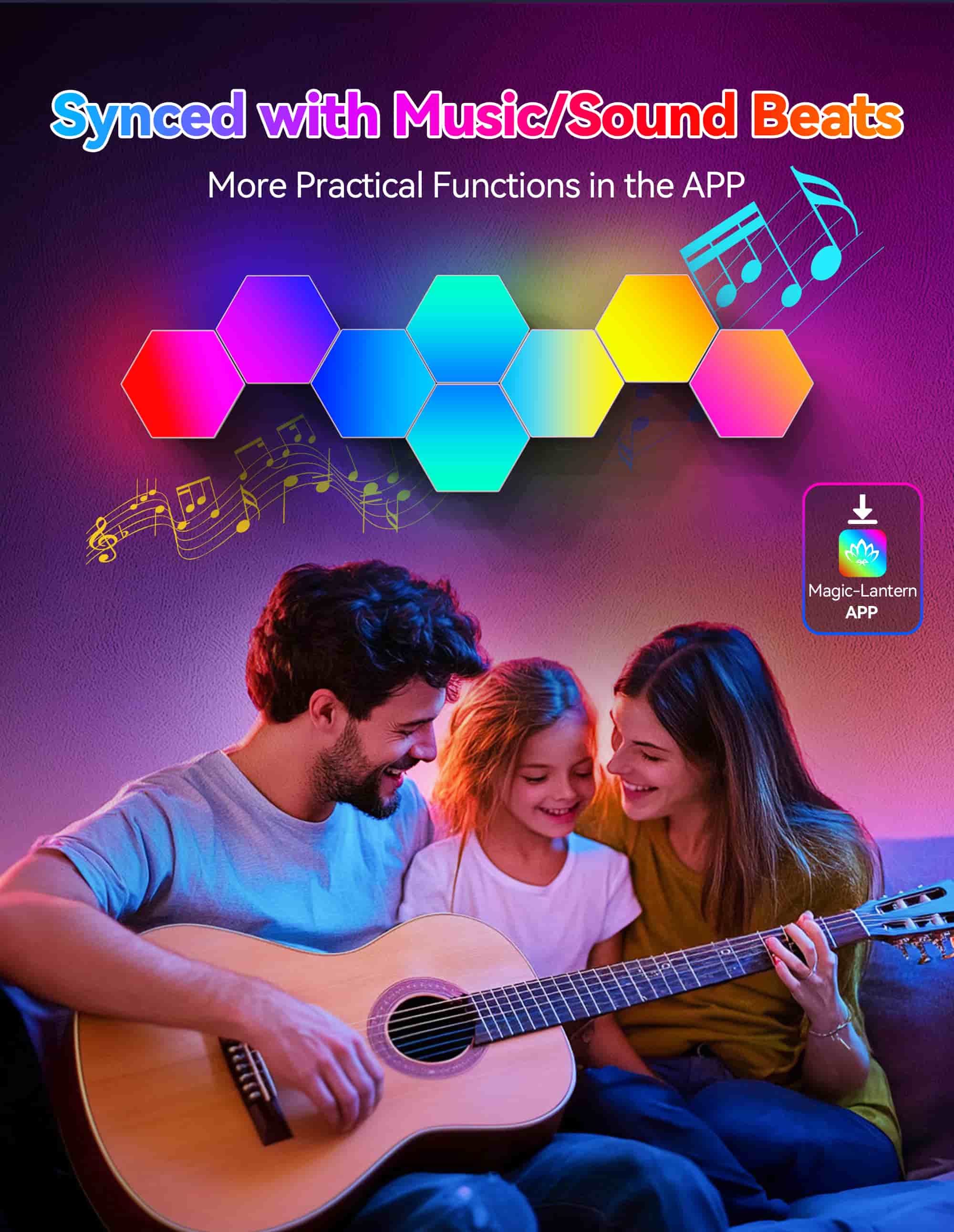 TECKNET Hexagon LED Lights,8 Pack RGB Gaming Hex Wall Light Panels Sync to Music,Smart Lights with APP & Remote & Wired Control