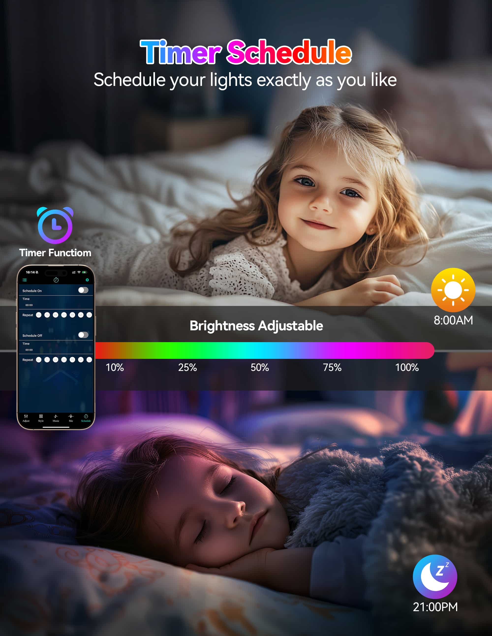 TECKNET Hexagon LED Lights,8 Pack RGB Gaming Hex Wall Light Panels Sync to Music,Smart Lights with APP & Remote & Wired Control