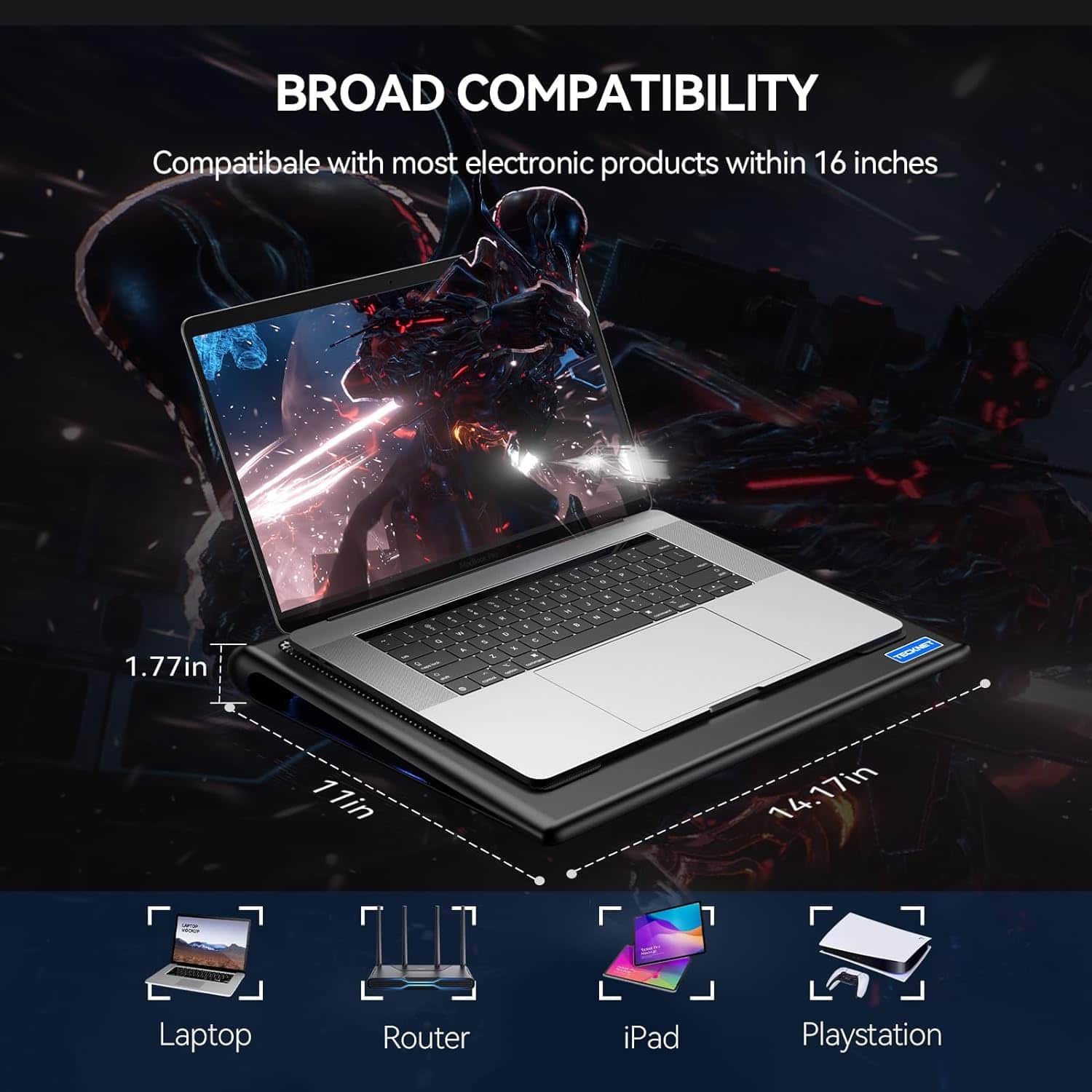 TECKNET N5 Laptop Notebook Cooling Pad with 2 Fans Cooler fits 12"-16"