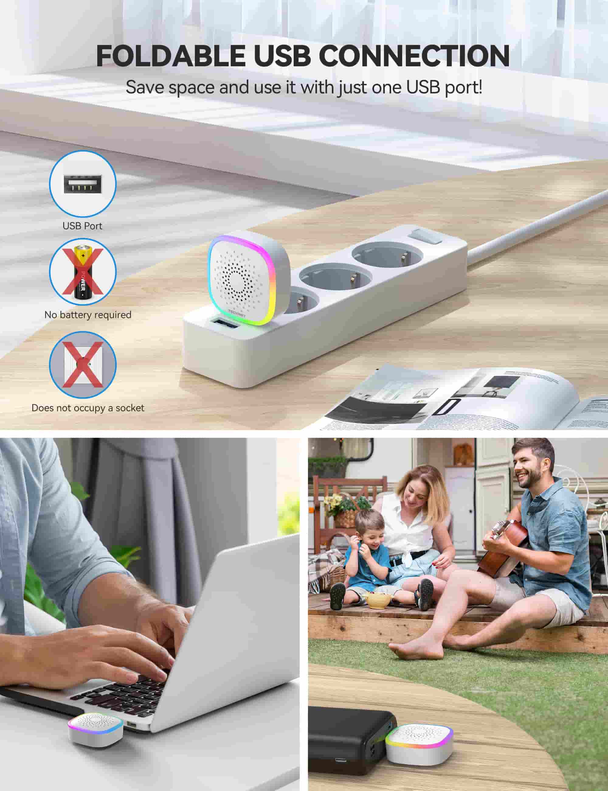 TECKNET Wireless Doorbell with USB Receiver, Mini Front DoorBell with RGB Light