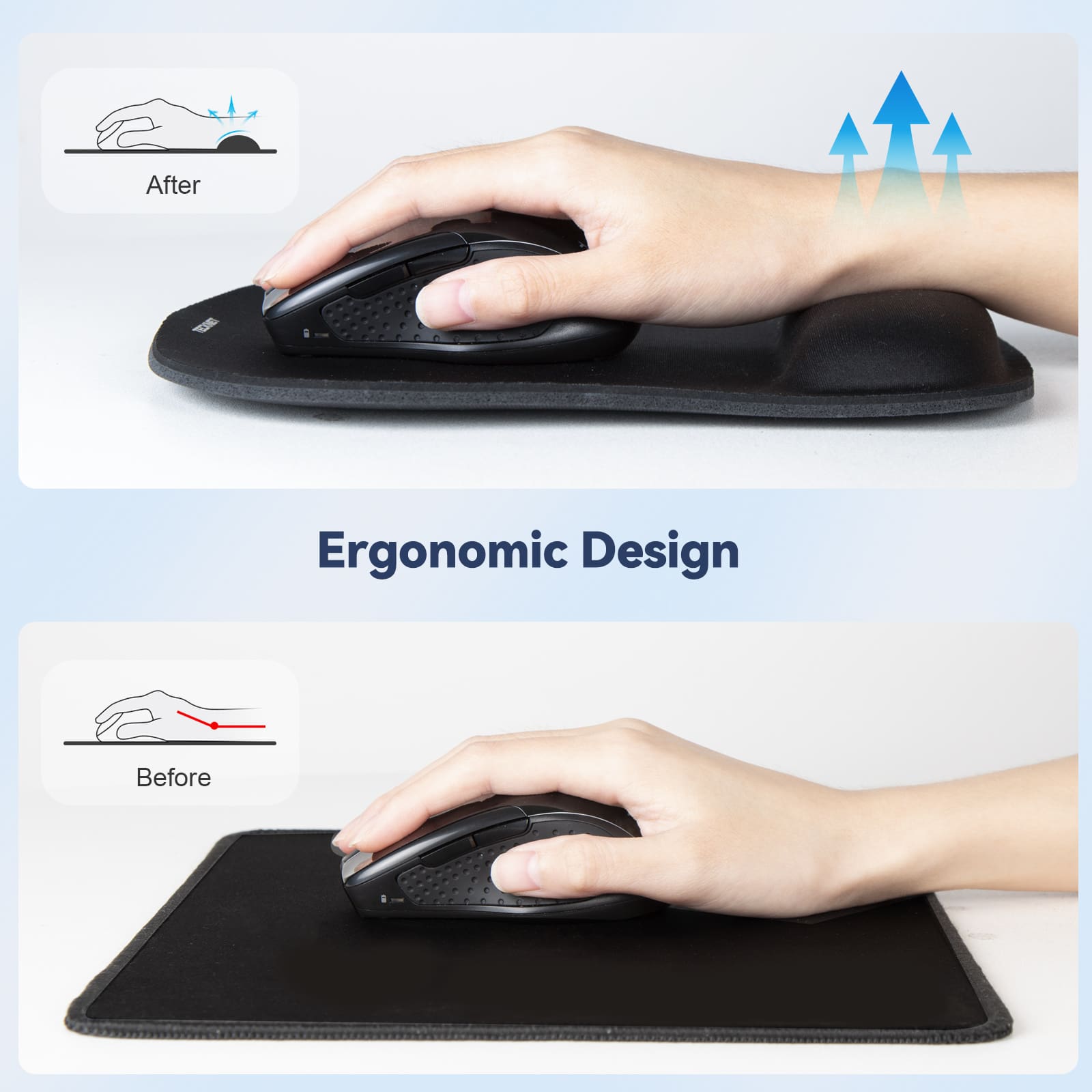 TECKNET Mouse Mat Wrist Support, 2 Pack Ergonomic Mouse Mat with Memory Foam