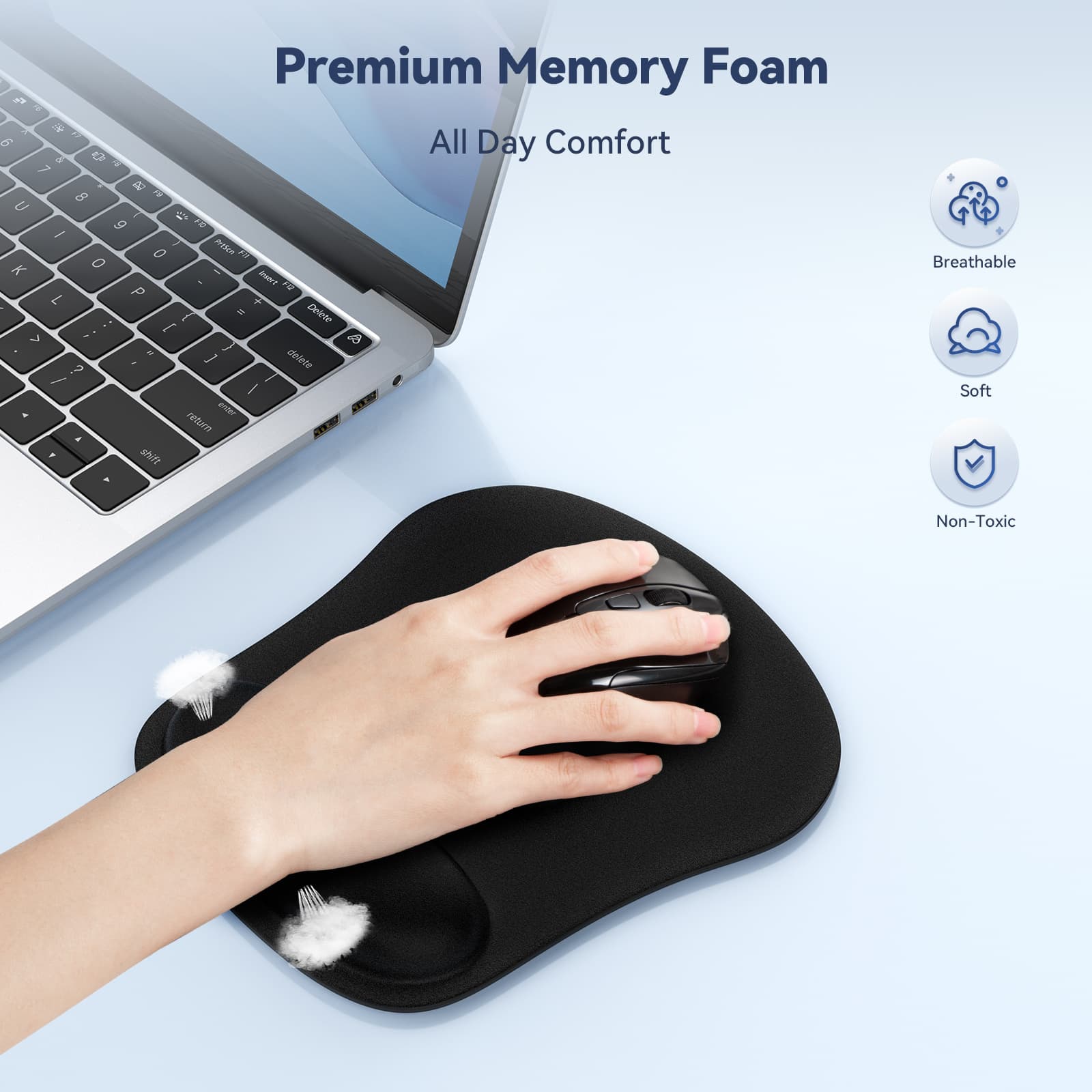 TECKNET Mouse Mat Wrist Support, 2 Pack Ergonomic Mouse Mat with Memory Foam