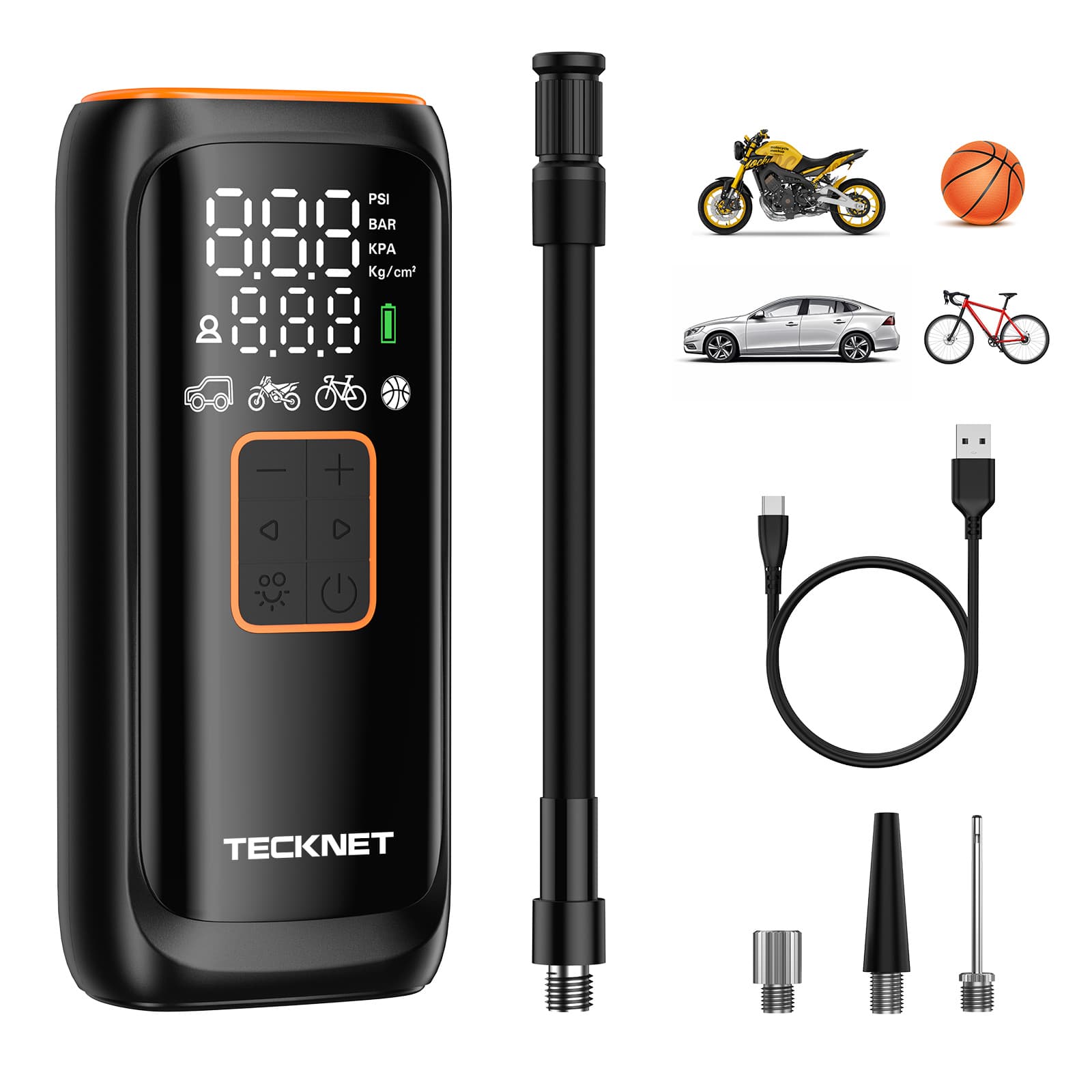 TECKNET Tyre Inflator Portable Air Compressor, 2*2000mAh & 150PSI Electric Air Pump with LED Light