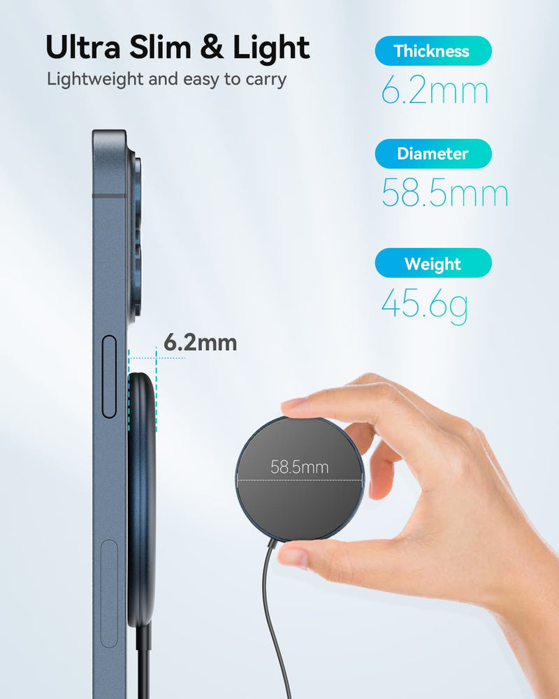 TECKNET Magnetic Wireless Charger Compatibility with Mag-Safe, USB C Fast Charging up to 15W with 3.3ft Cable