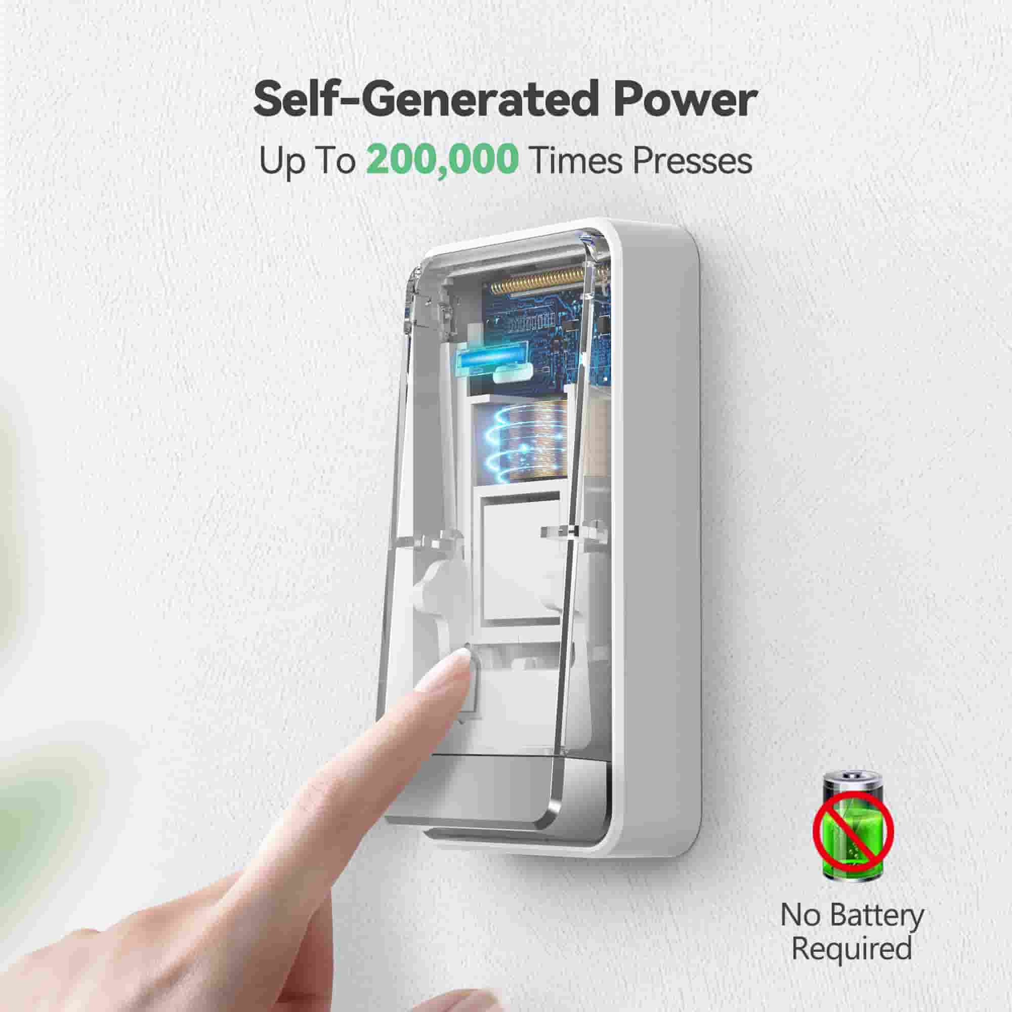 TECKNET Self-Powered Wireless Doorbell with UK Socket and USB