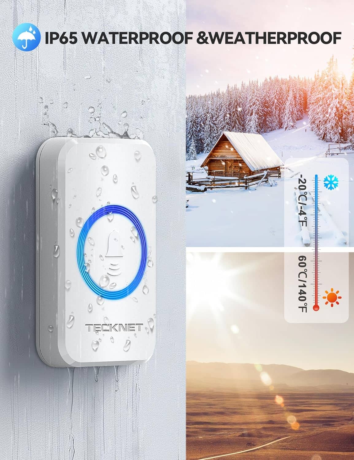 TECKNET Wireless Doorbell 3 Receivers, Door Chime Kit with RGB Light