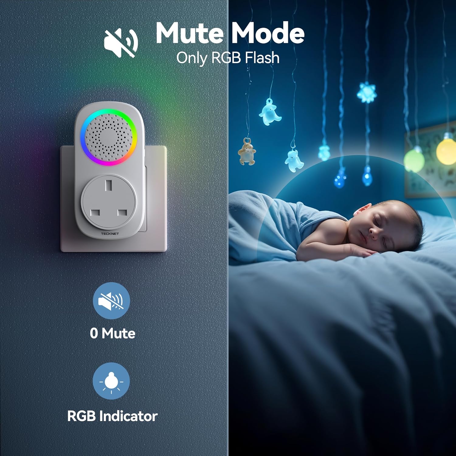 TECKNET Self-Powered Wireless Doorbell with 60 Chimes & 5 Volume Levels