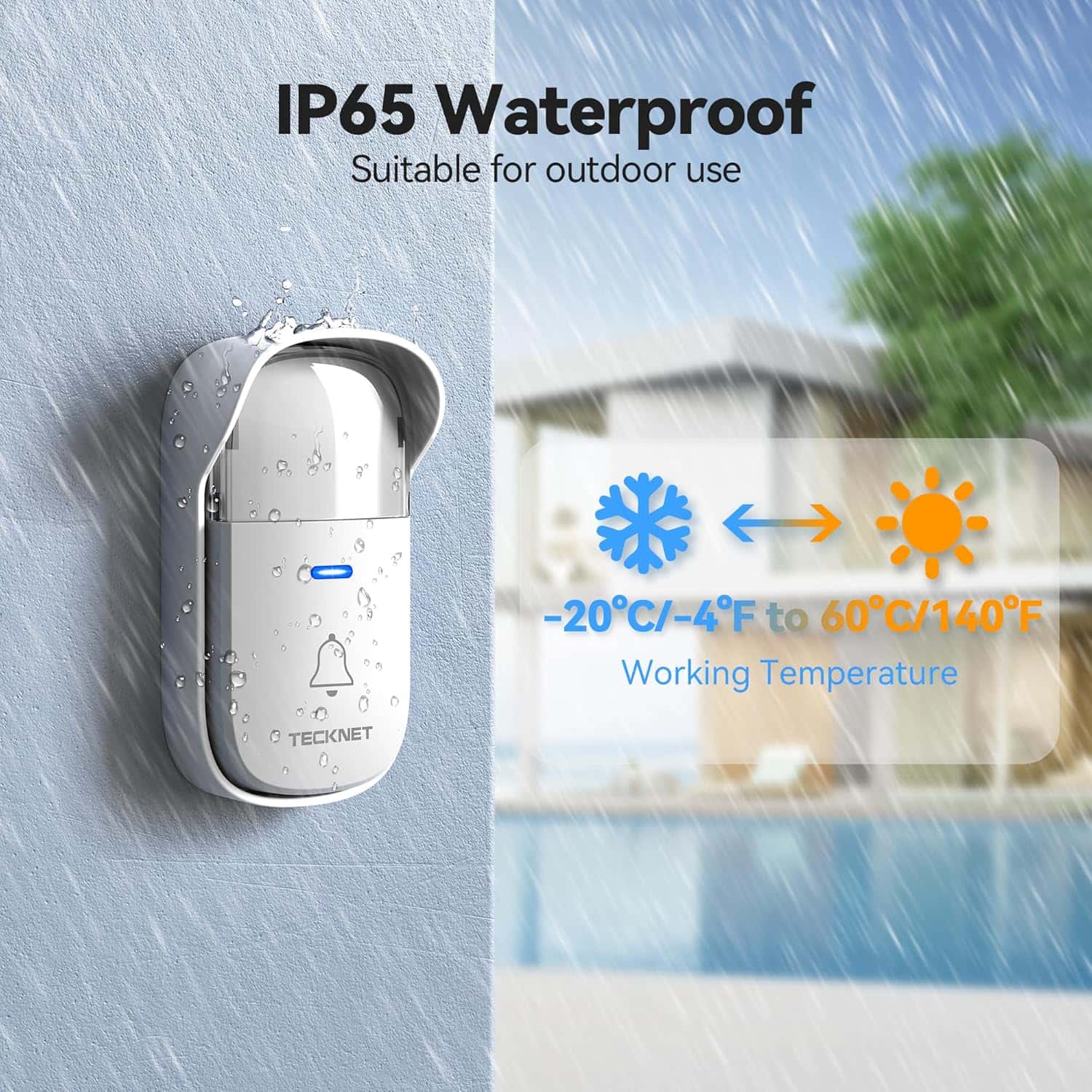 TECKNET Self-Powered Wireless Doorbell with 60 Chimes & 5 Volume Levels