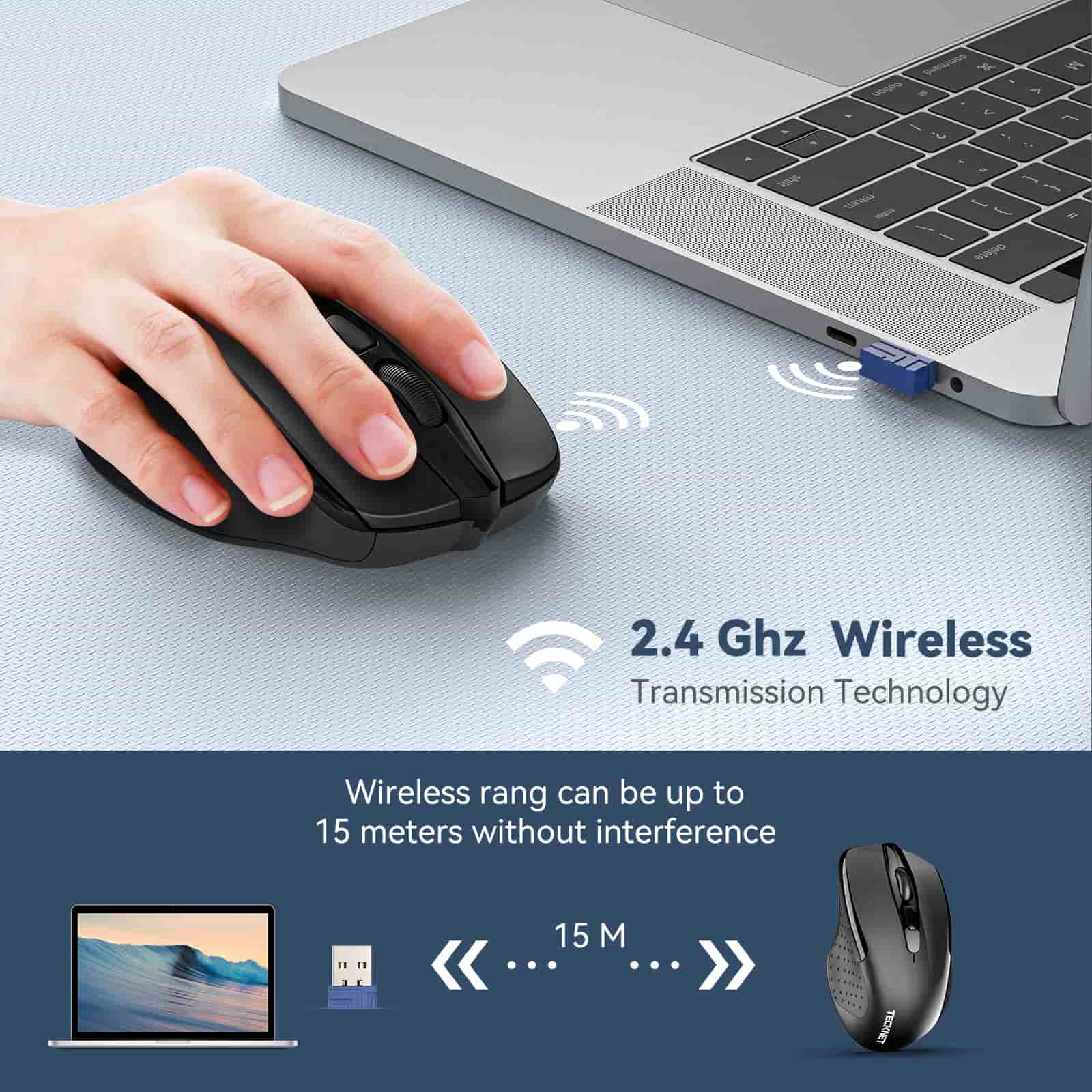 TECKNET Wireless Silent Mouse, 2.4G Optical Computer Mouse with 4000 DPI
