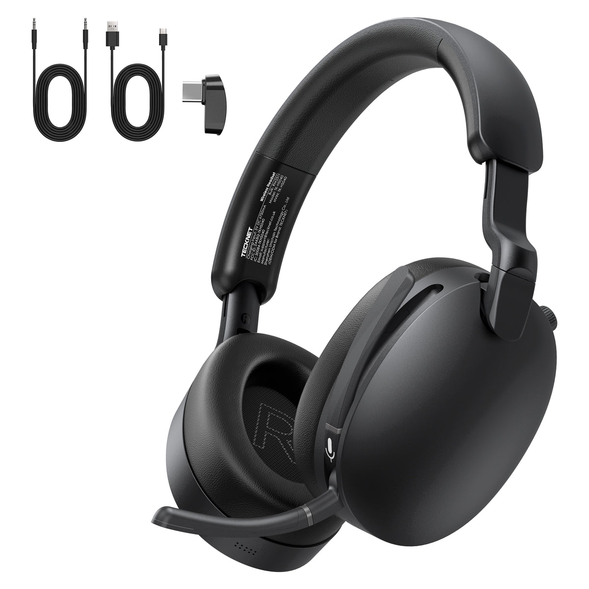 TECKNET Wireless Headset with Microphone, Over Ear Headphone 3.5mm/USB-C/Bluetooth 5.4