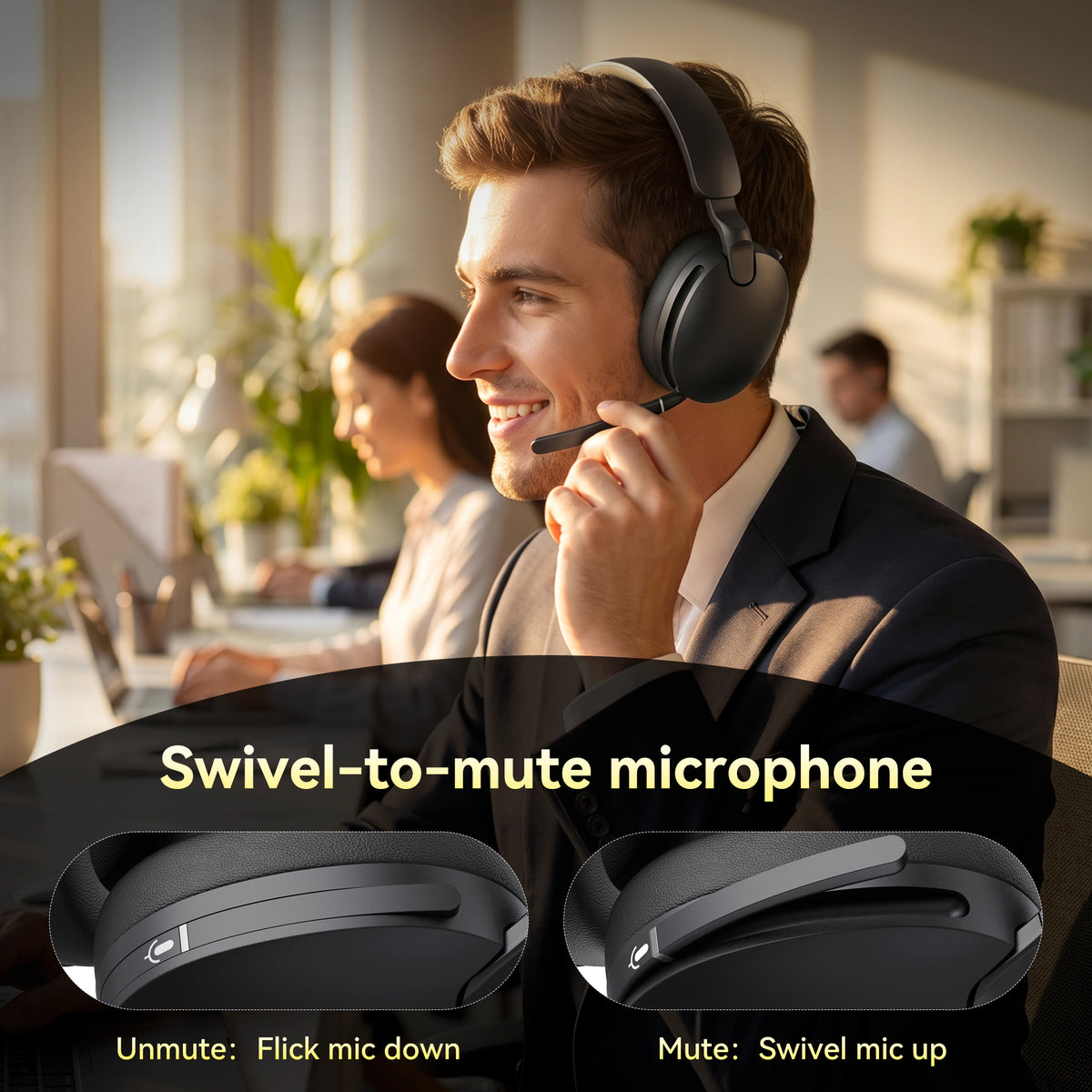 TECKNET Wireless Headset with Microphone, Over Ear Headphone 3.5mm/USB-C/Bluetooth 5.4