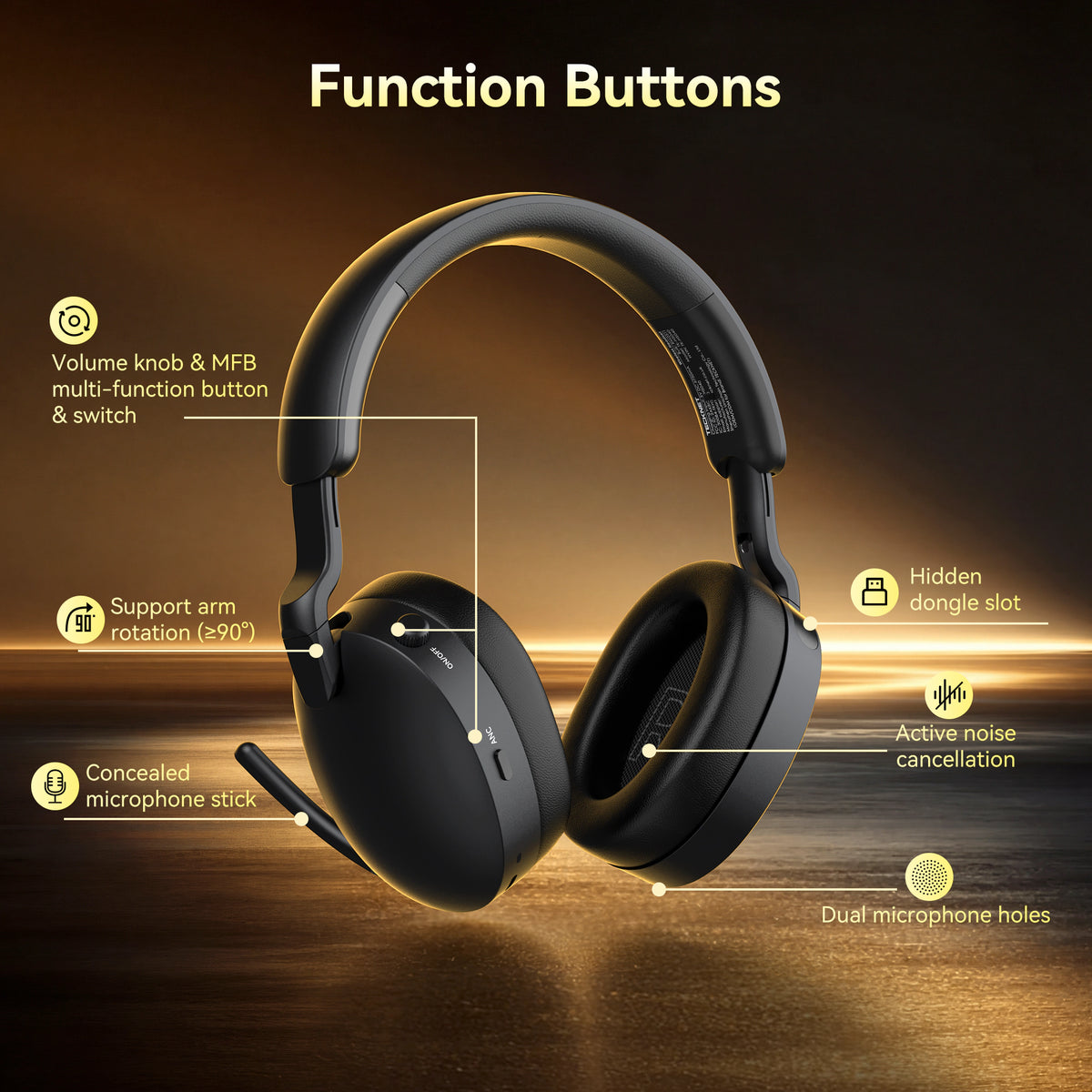 TECKNET Wireless Headset with Microphone, Over Ear Headphone 3.5mm/USB-C/Bluetooth 5.4