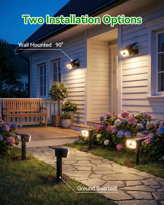 TECKNET 106 LED Solar Spot Lights with Motion Sensor, 3-Color Tunable, IP67 Waterproof, Auto On/Off, 4 Pack for Garden & Pathway