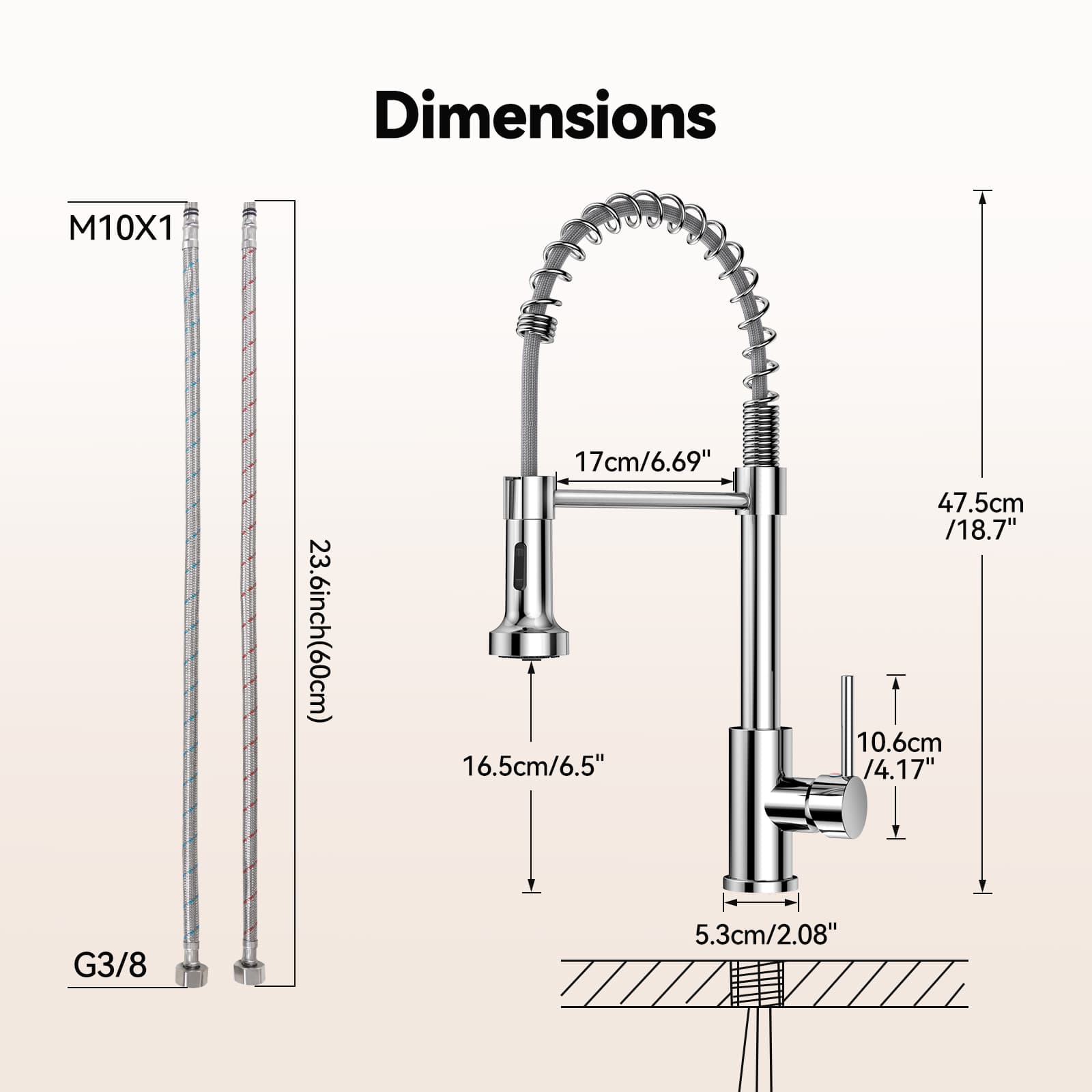 VOXON Kitchen Tap, Spring Kitchen Sink Mixer Taps, High Arc Swivel 360° with 2 Spray Modes, S304 Stainless Steel Single-Lever