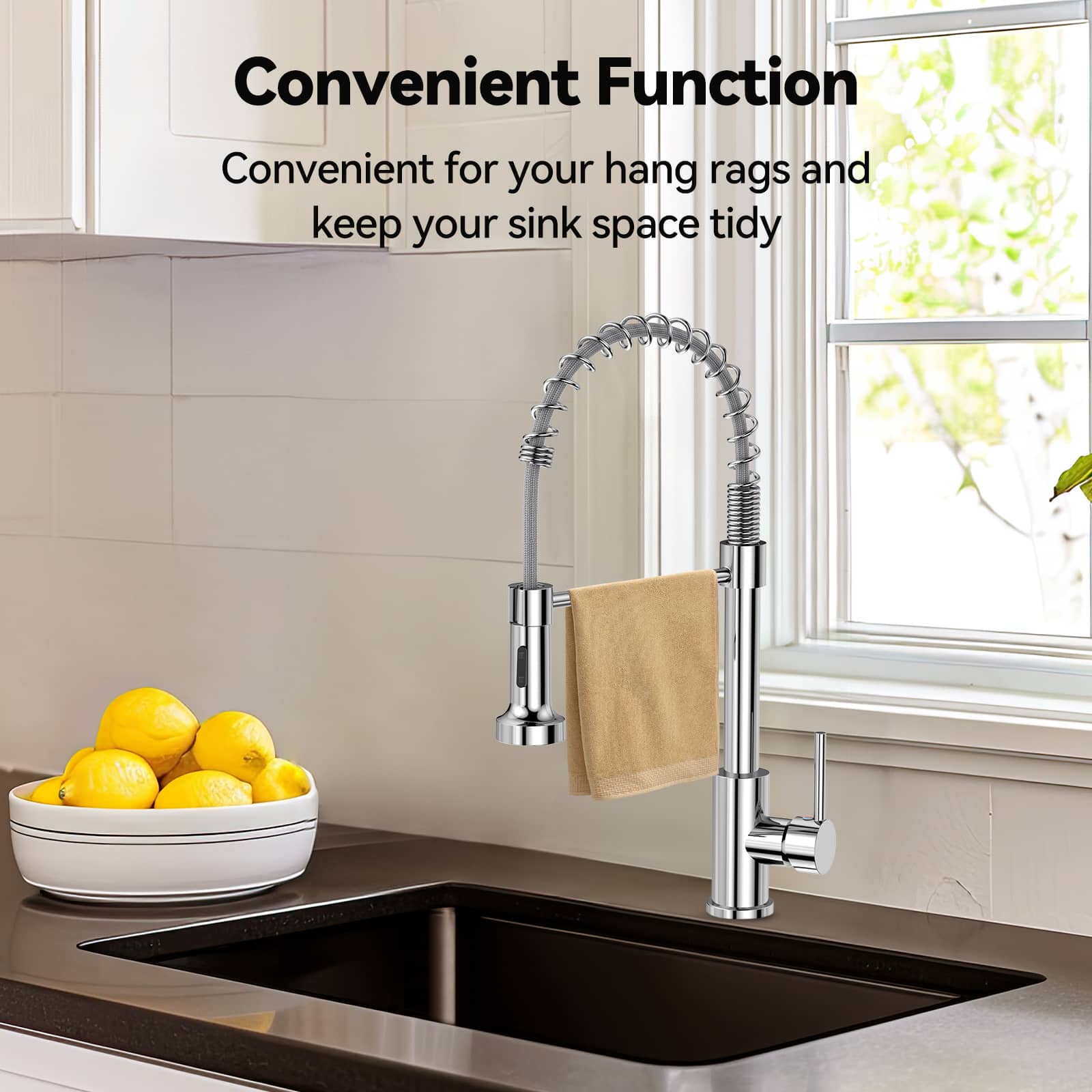 VOXON Kitchen Tap, Spring Kitchen Sink Mixer Taps, High Arc Swivel 360° with 2 Spray Modes, S304 Stainless Steel Single-Lever