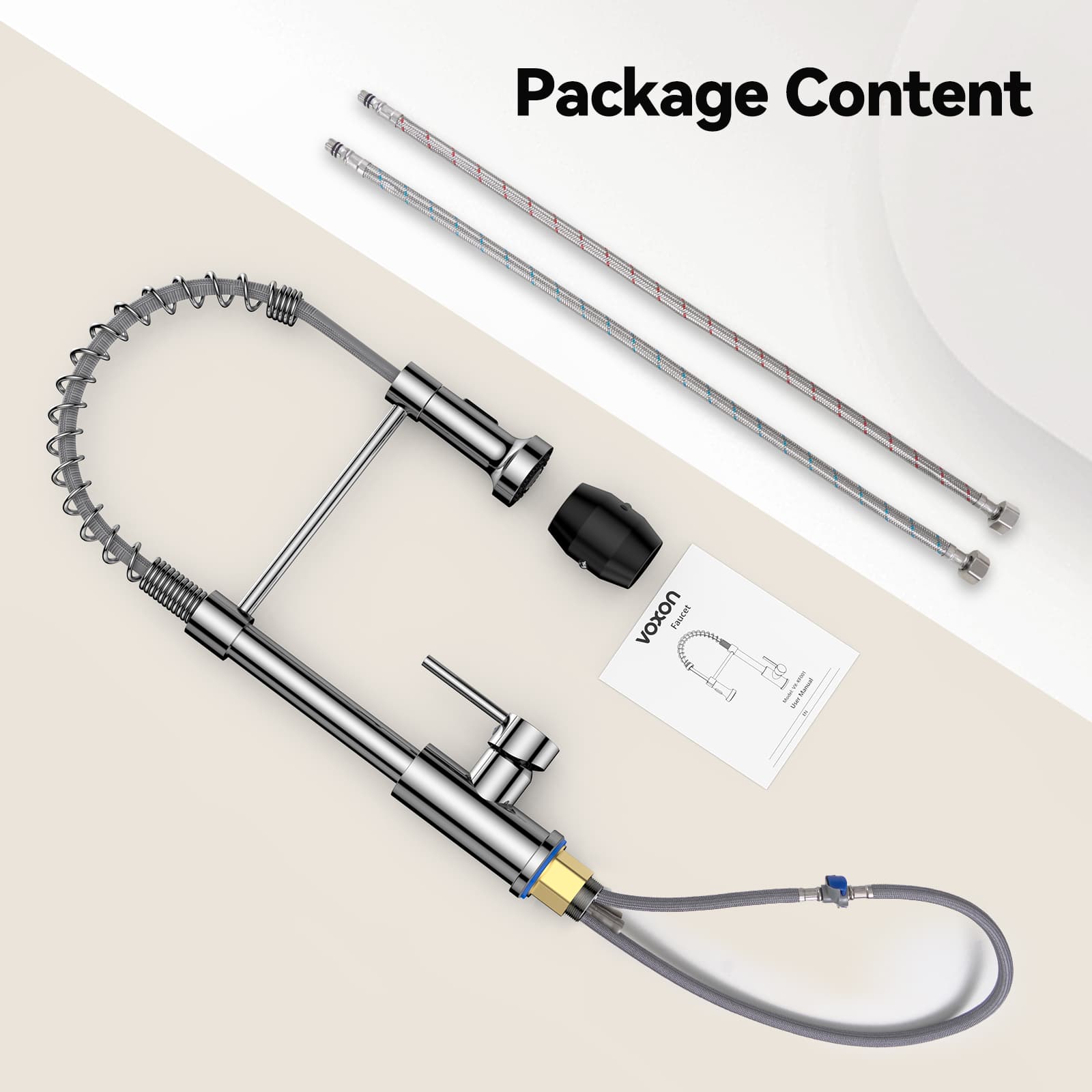 VOXON Kitchen Tap, Spring Kitchen Sink Mixer Taps, High Arc Swivel 360° with 2 Spray Modes, S304 Stainless Steel Single-Lever