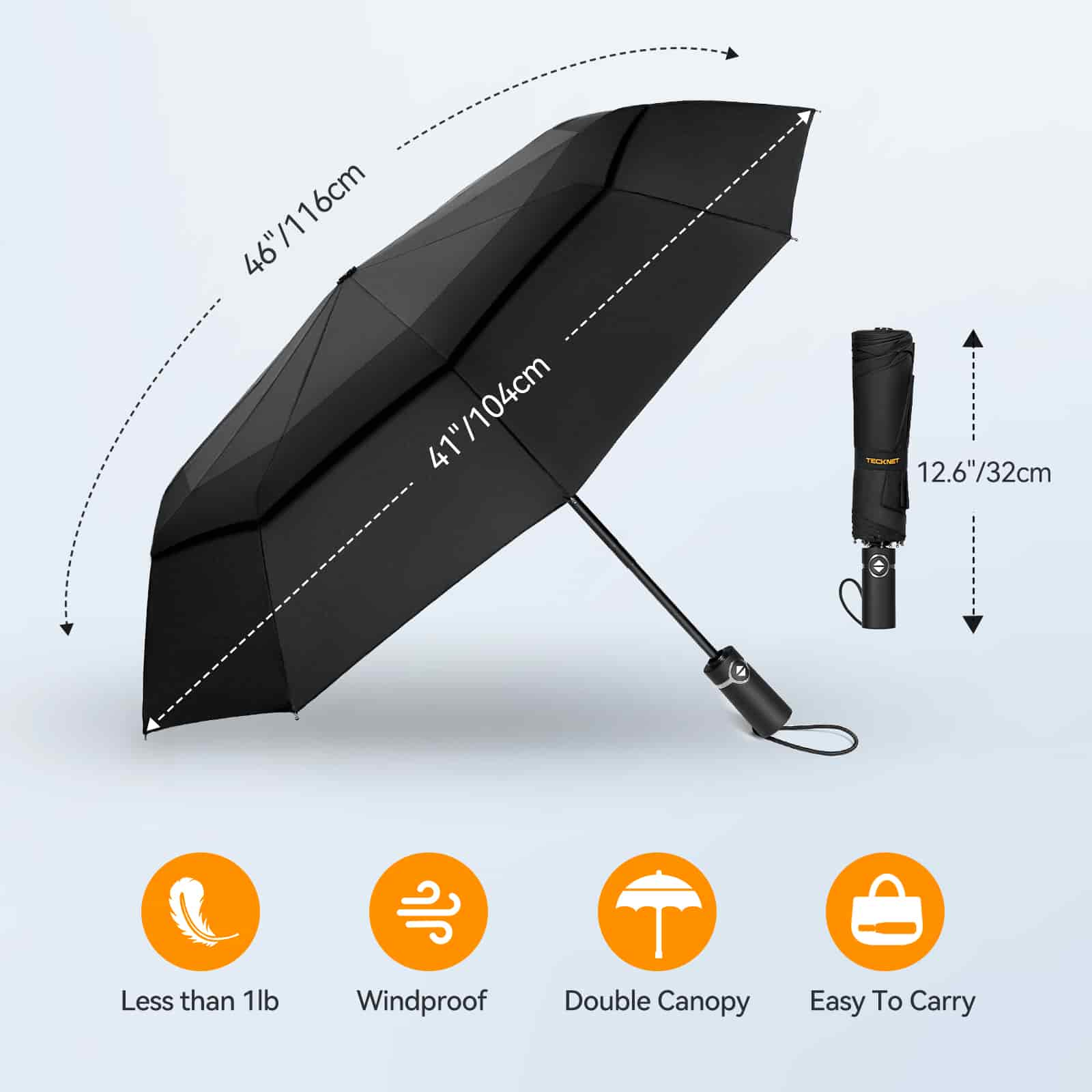 TECKNET Windproof Umbrella, Large Wind Resistant Umbrella with 10 Ribs, Auto Open Close