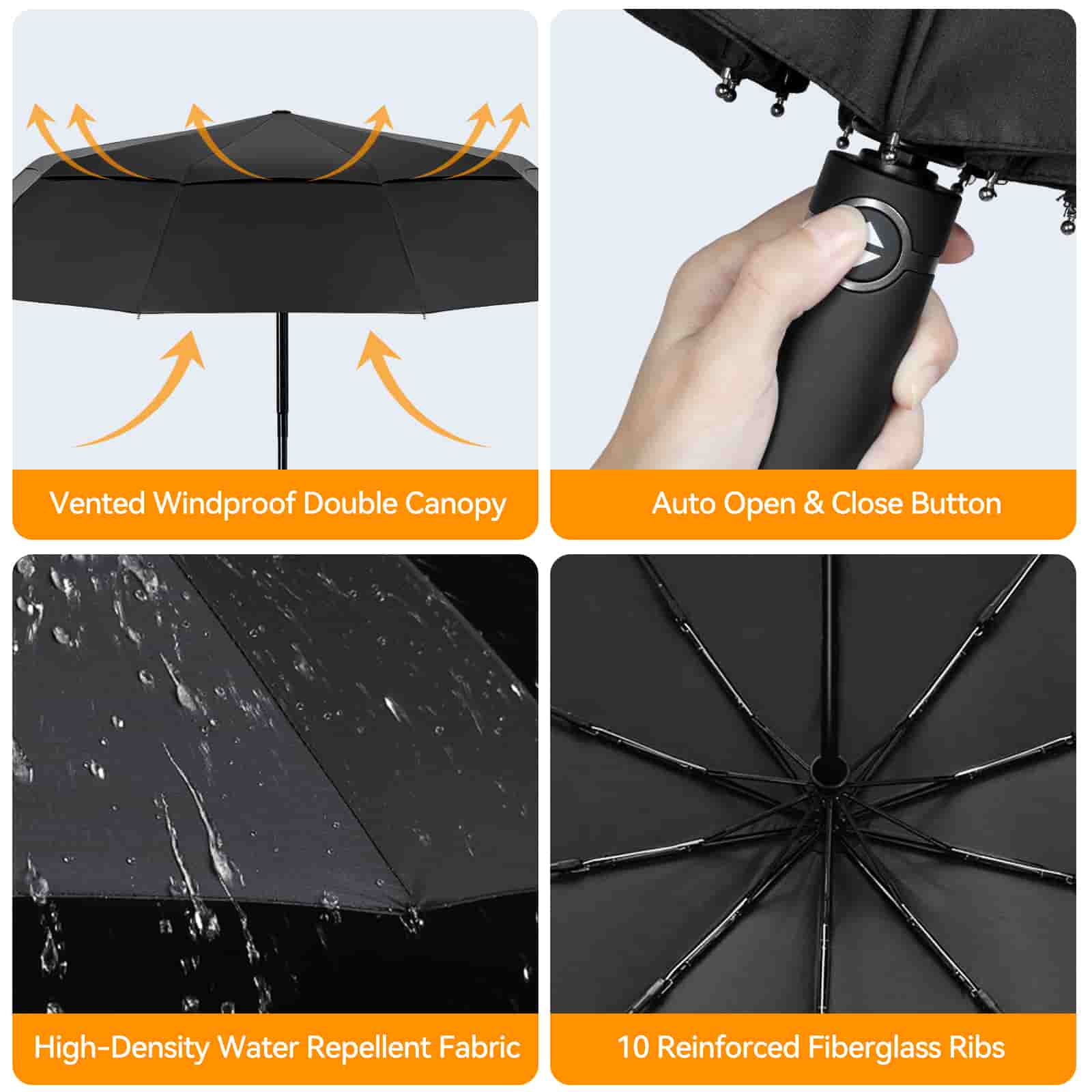 TECKNET Windproof Umbrella, Large Wind Resistant Umbrella with 10 Ribs, Auto Open Close