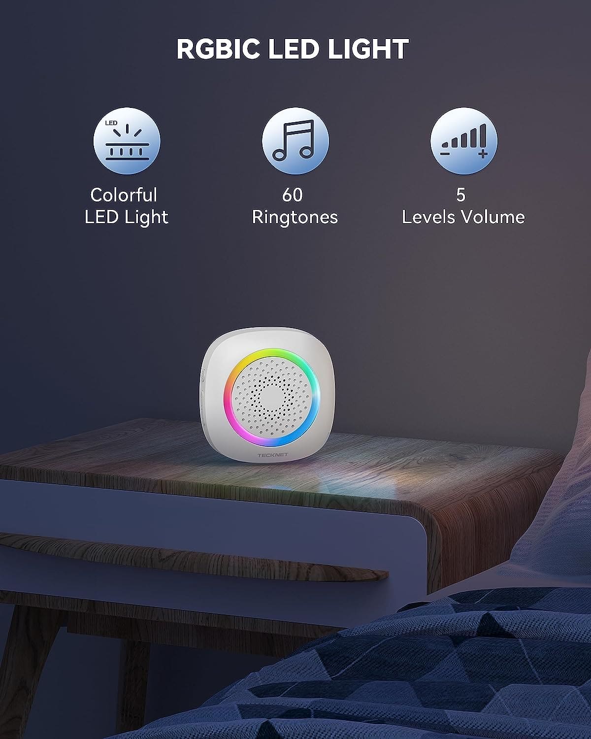 TECKNET Wireless Doorbell, Battery Powered IP66 Waterproof Door Chime Kit, 1300ft Wireless Range