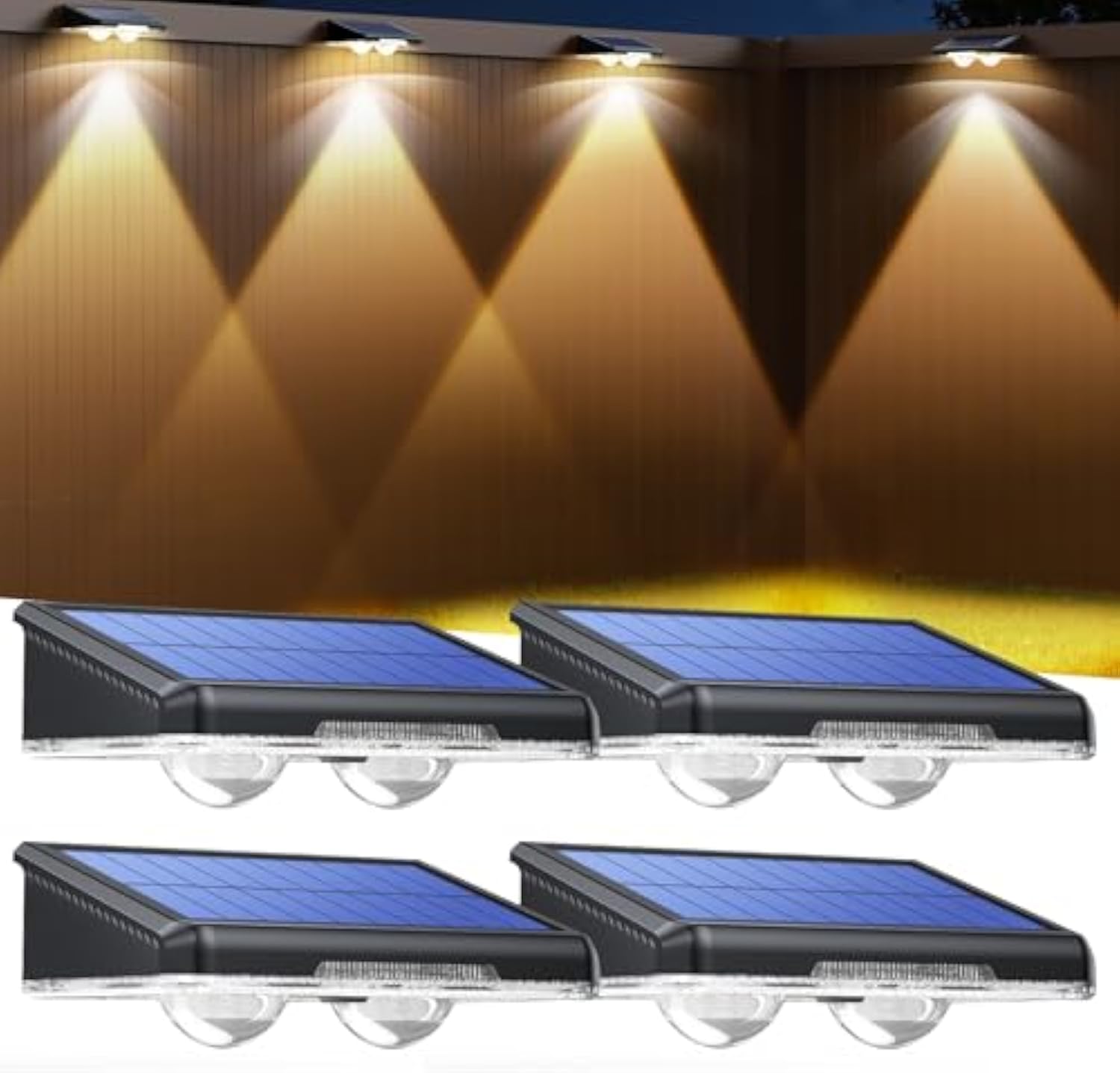 TECKNET Solar Fence Lights Outdoor Garden, 4 Pack Solar Wall Lights Outdoor IP66 Waterproof