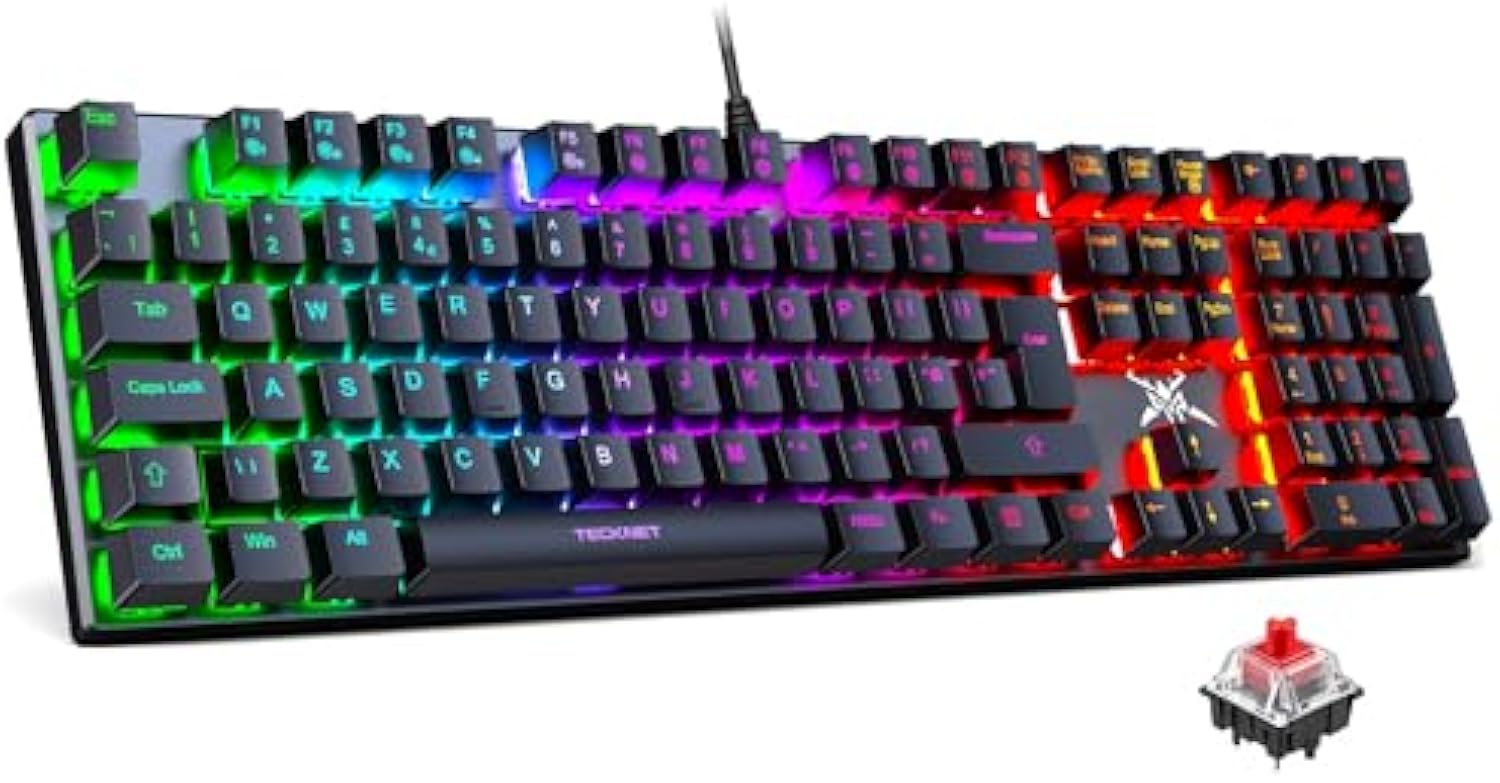 TECKNET Mechanical Gaming Keyboard - Red Switches Mechanical Keyboard with 109 Keys