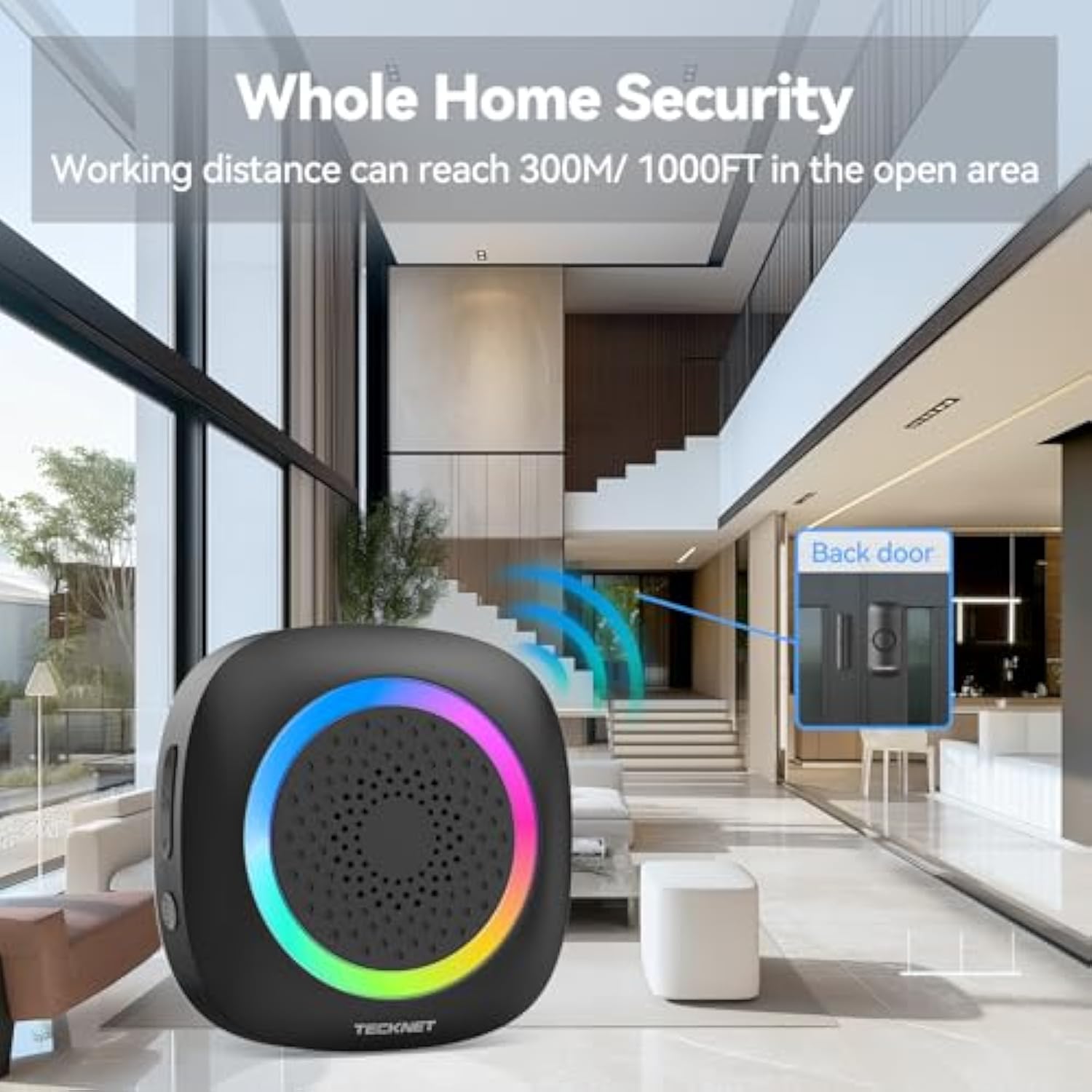 TECKNET Wireless Door Sensor Alarm, Door Alarm with 1000Ft Operating Range