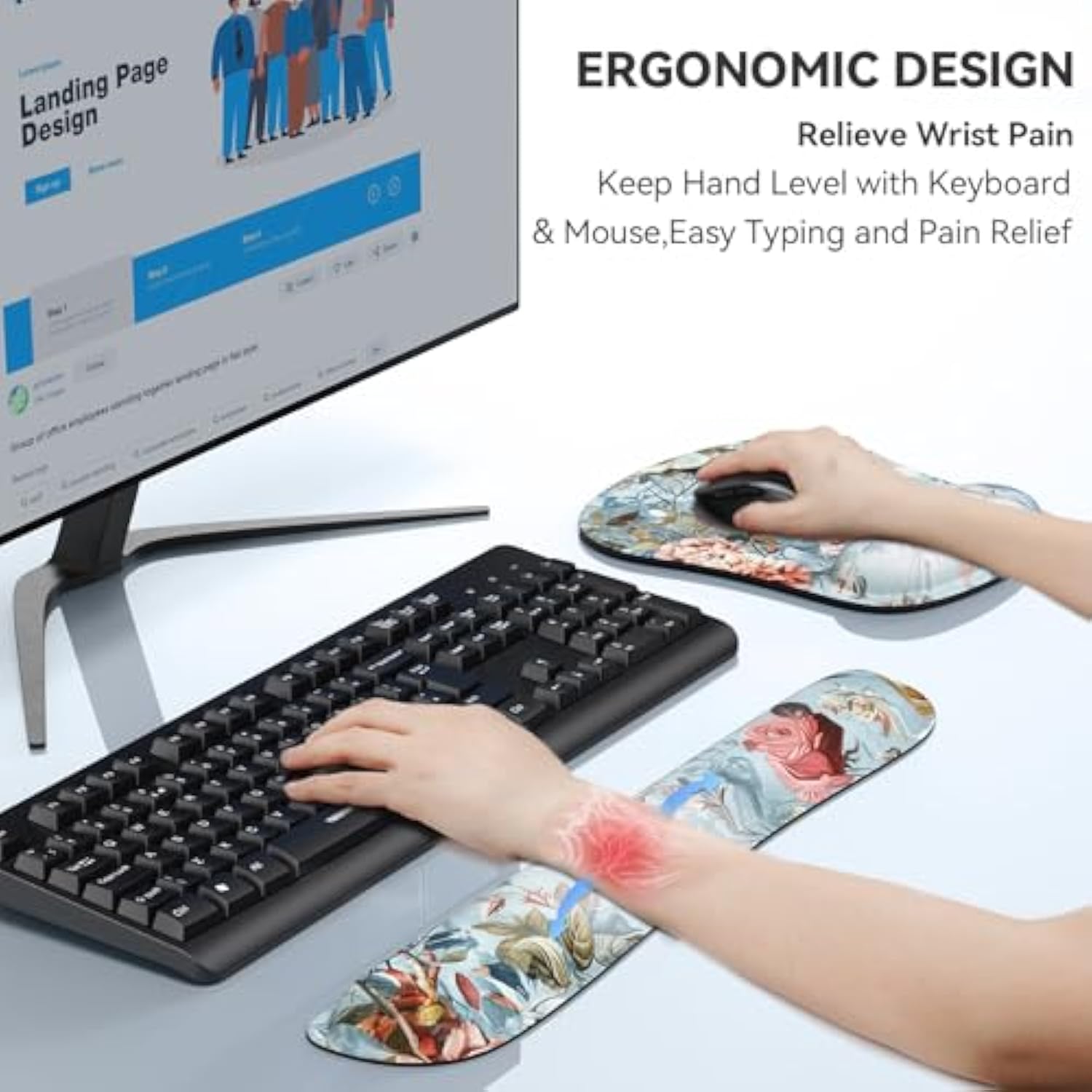 TECKNET Wrist Rest Mat, Keyboard and Mouse Wrist Support Pad Set