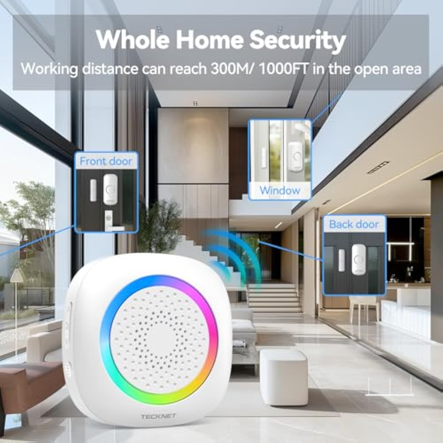 TECKNET Wireless Door Open Sensor Alarm Chime, 1 Plug-in Receiver and 2 Magnetic Door Alarm Sensor