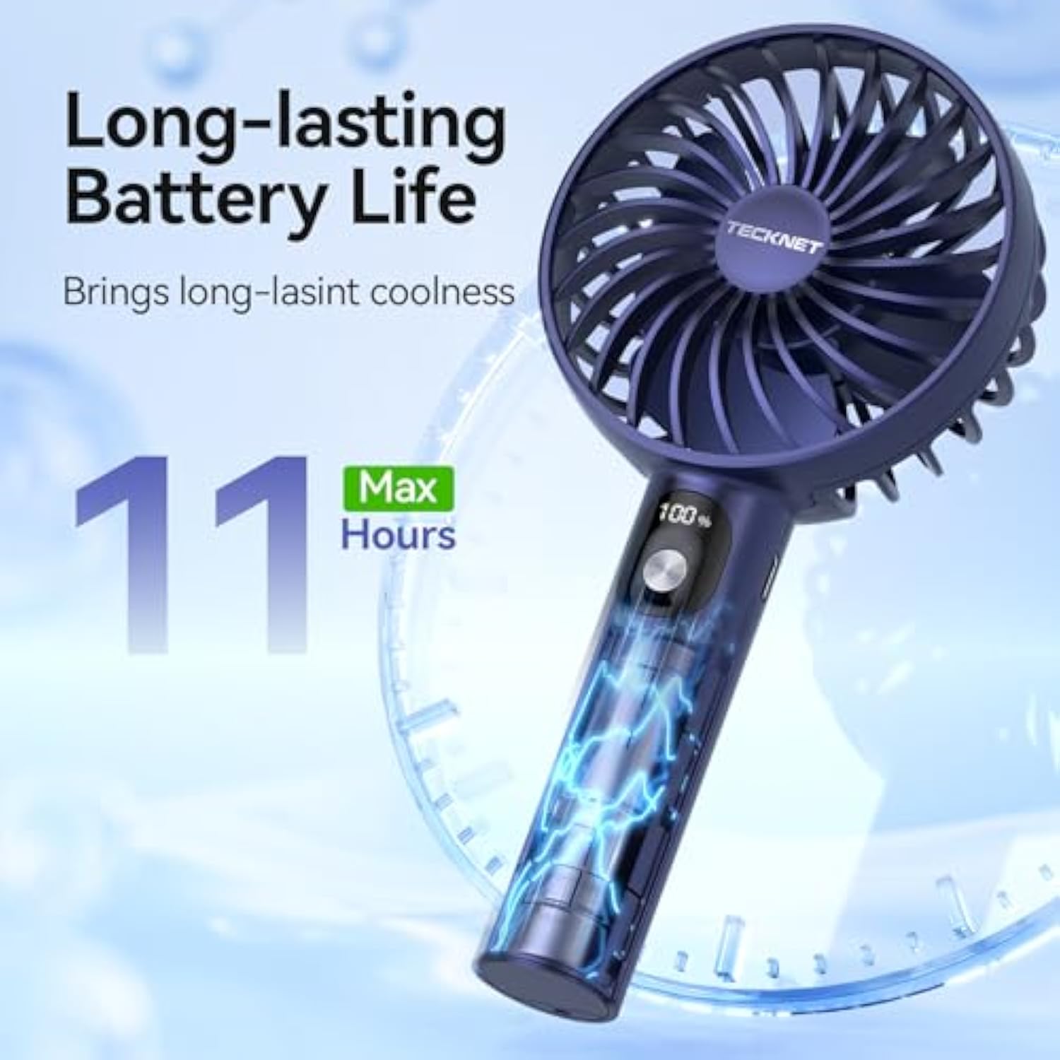 TECKNET Handheld Fan, Portable USB Hand Held Fan Rechargeable with LED Display
