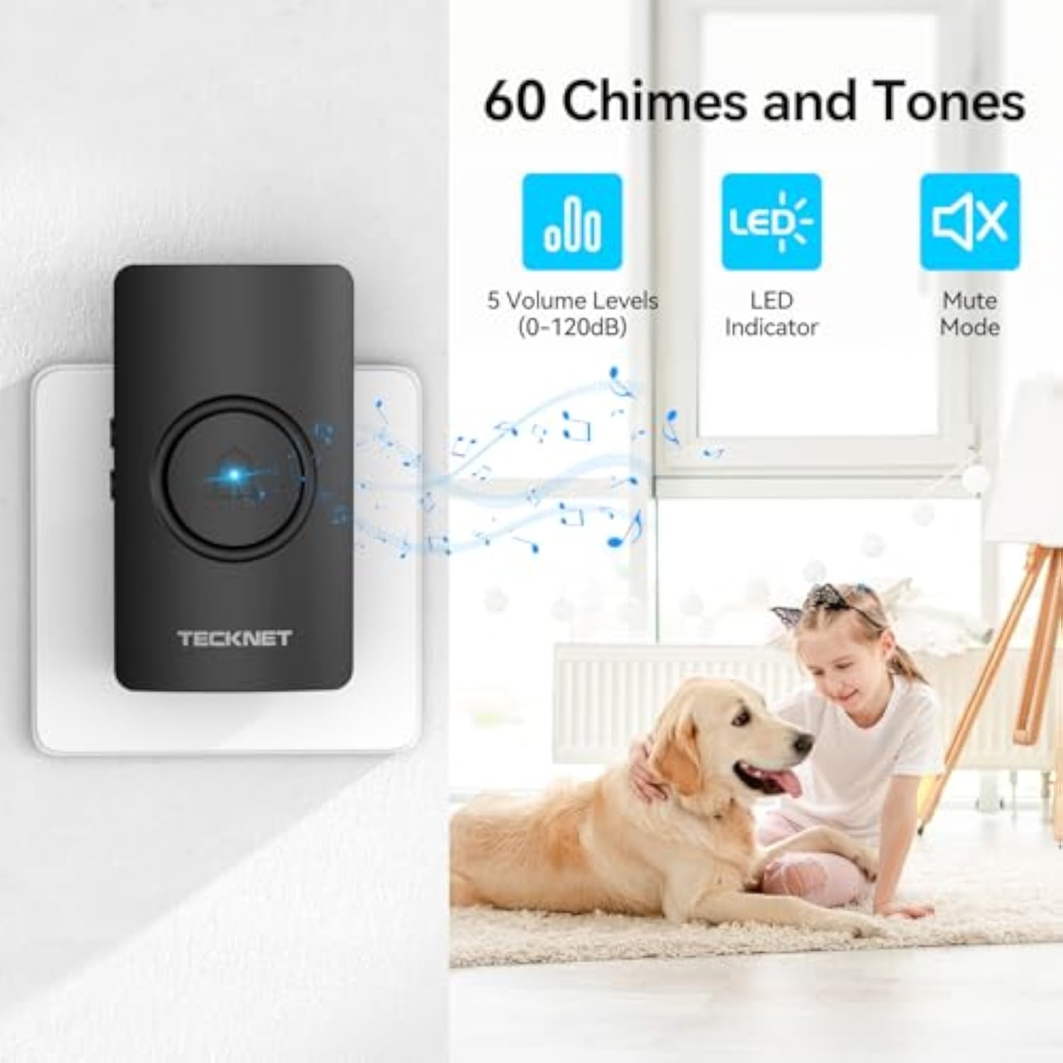 TECKNET Wireless Doorbell, Plug in Door Bells Cordless IP65 Waterproof Door Chime
