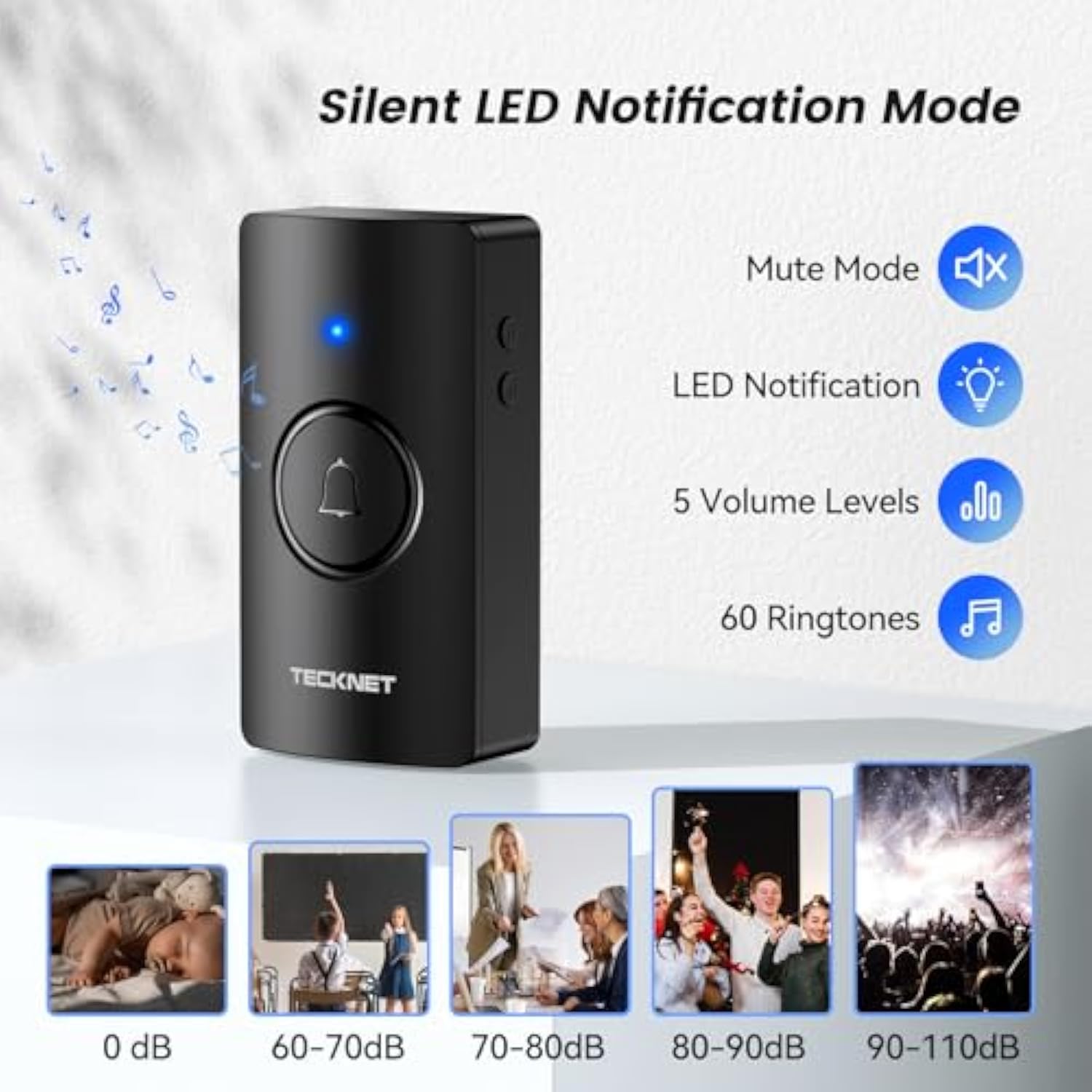 TECKNET Wireless Doorbell, Door Bells Wireless IP65 Waterproof Battery Operated Cordless Door Chime Kit