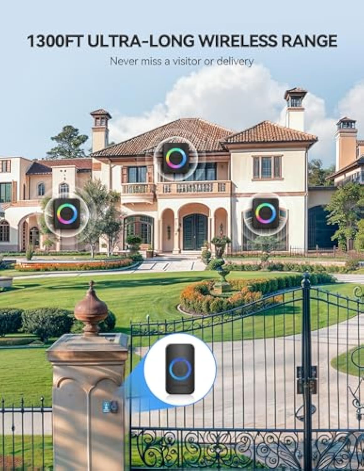 TECKNET Wireless Doorbell 3 Receivers, Door Chime Kit with RGB Light