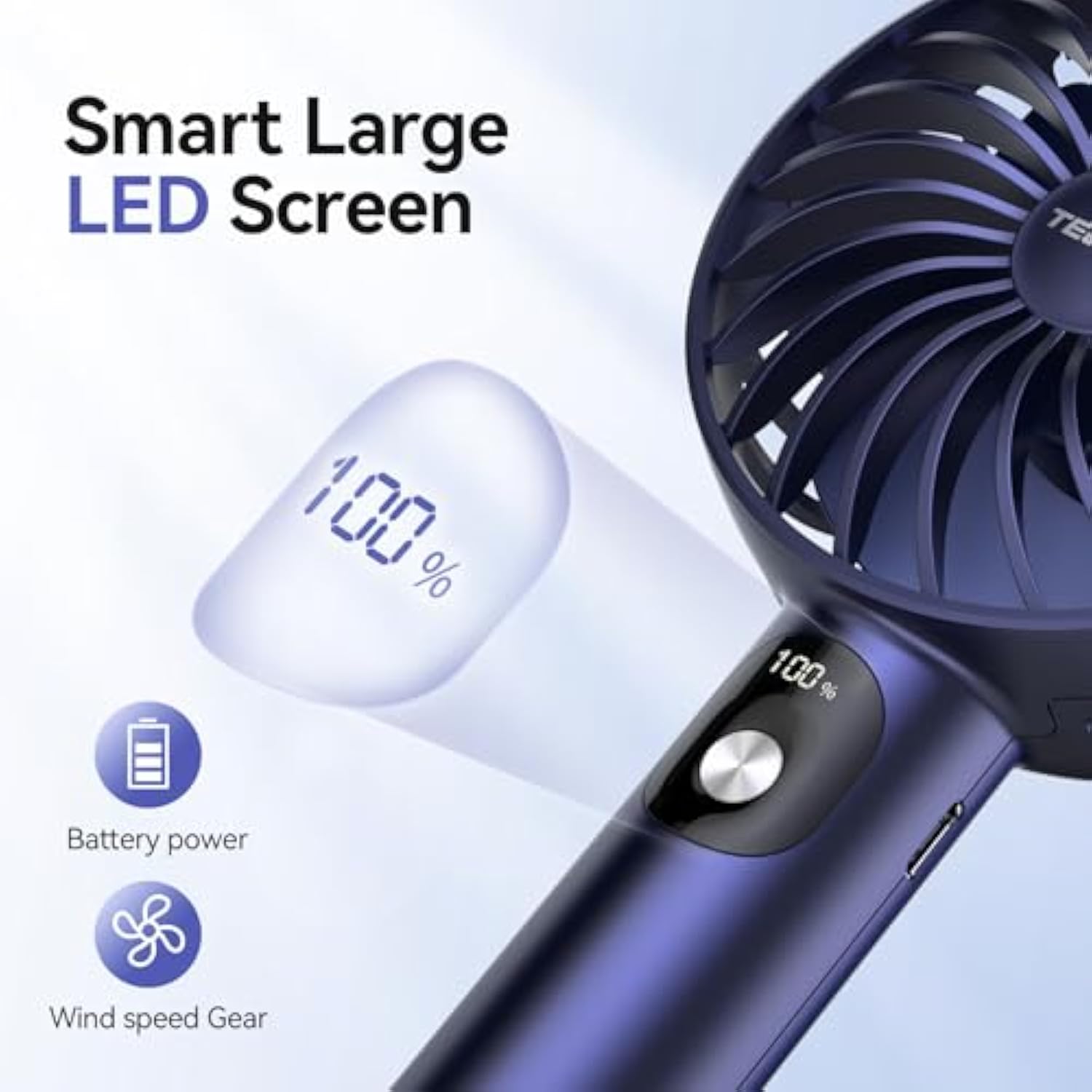 TECKNET Handheld Fan, Portable USB Hand Held Fan Rechargeable with LED Display