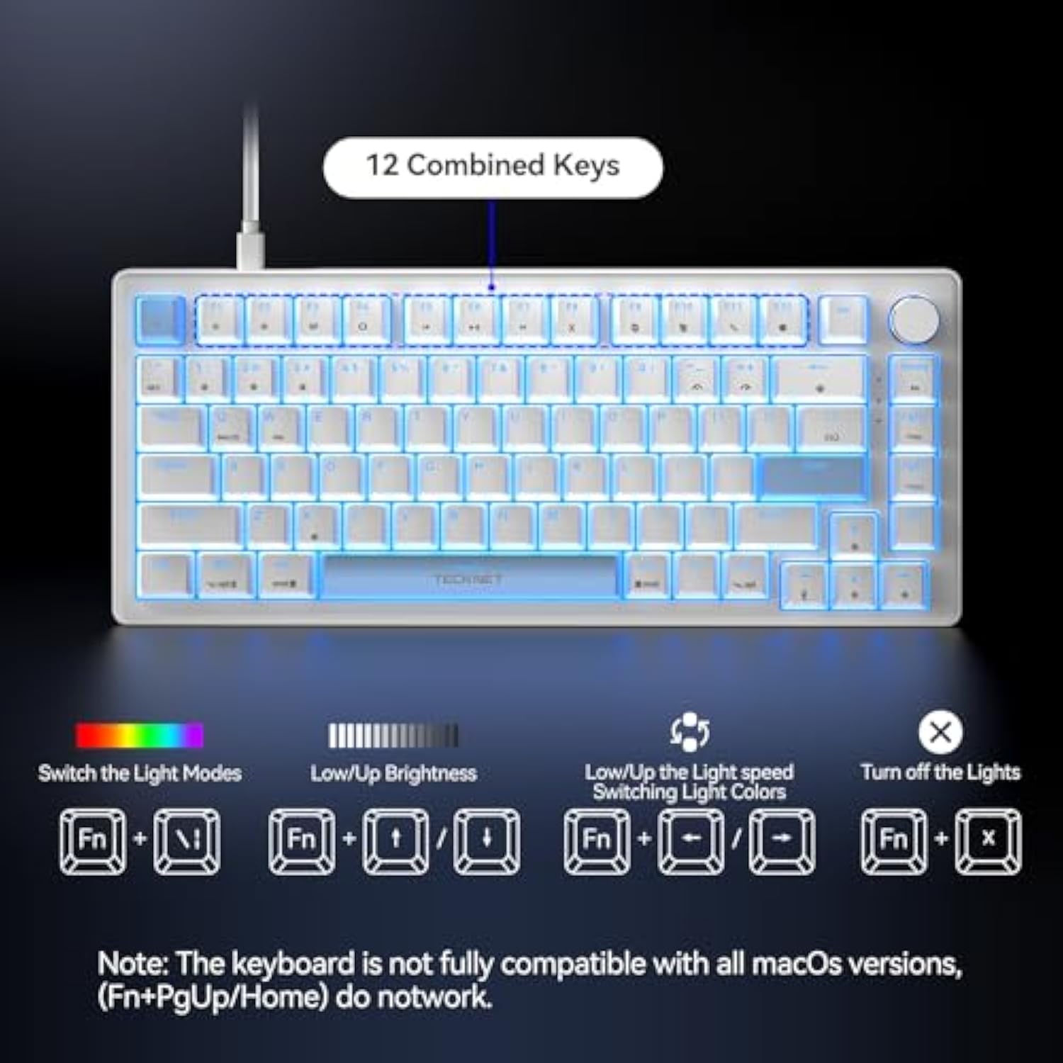 TECKNET Wired Gaming Keyboard, RGB Backlit Keyboards with Gasket Structure