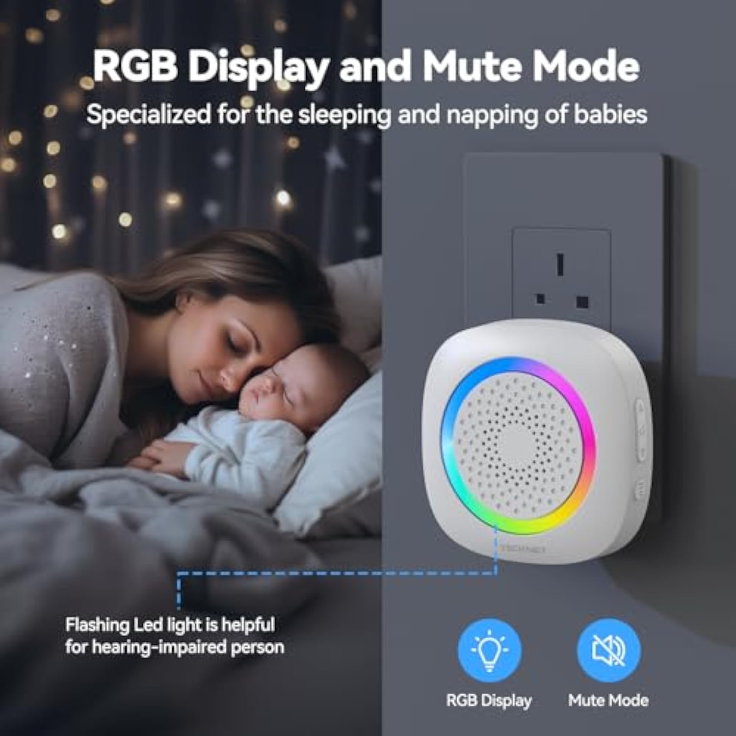 TECKNET Wireless Door Open Sensor Alarm Chime, 1 Plug-in Receiver and 2 Magnetic Door Alarm Sensor