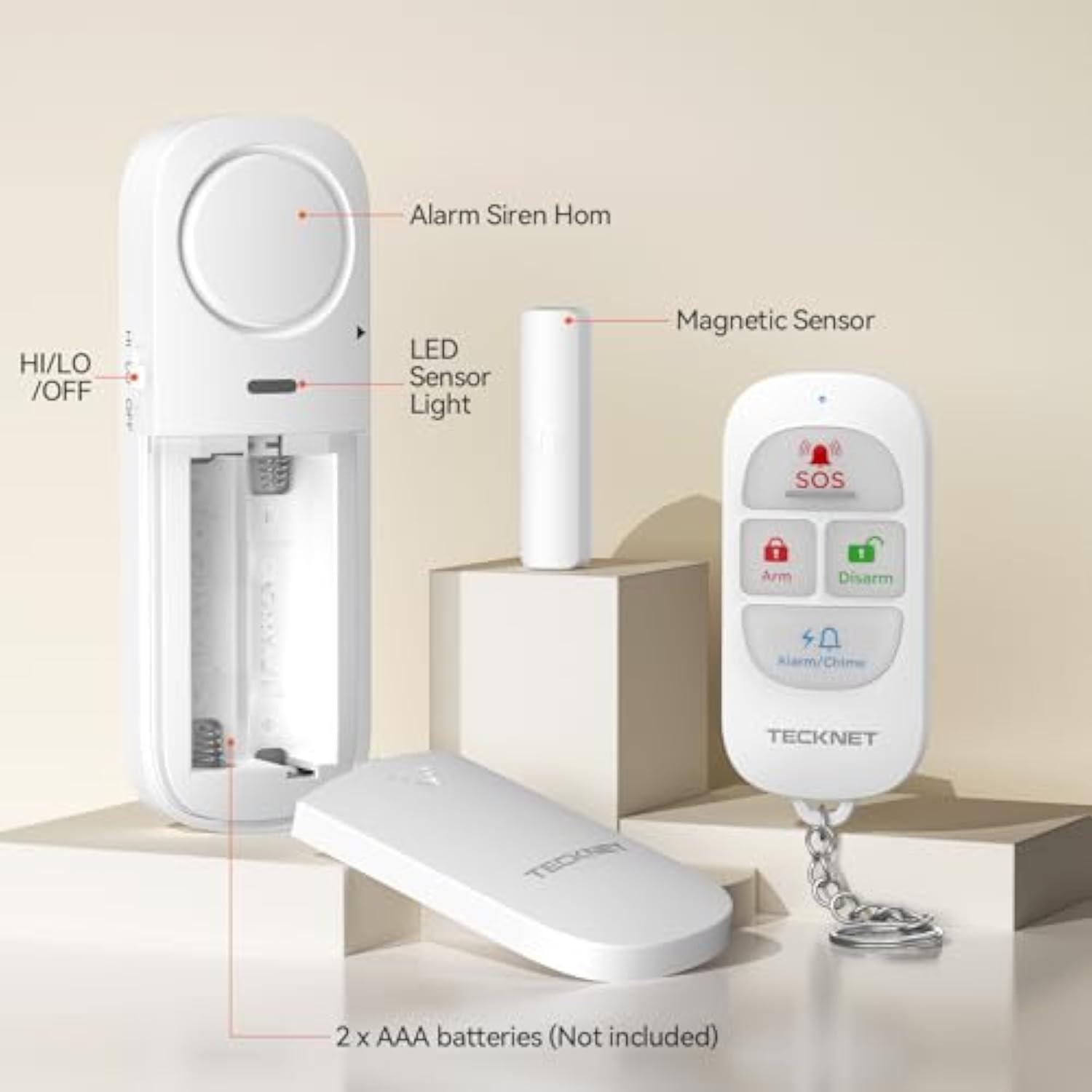 TECKNET Door Alarm Sensor 2 Packs With Remote Control