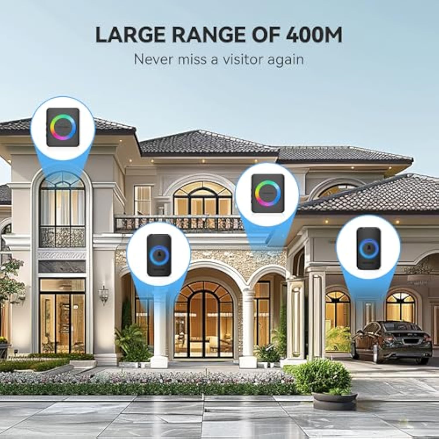 TECKNET Wireless Doorbell with 2 Push Buttons 2 Receivers