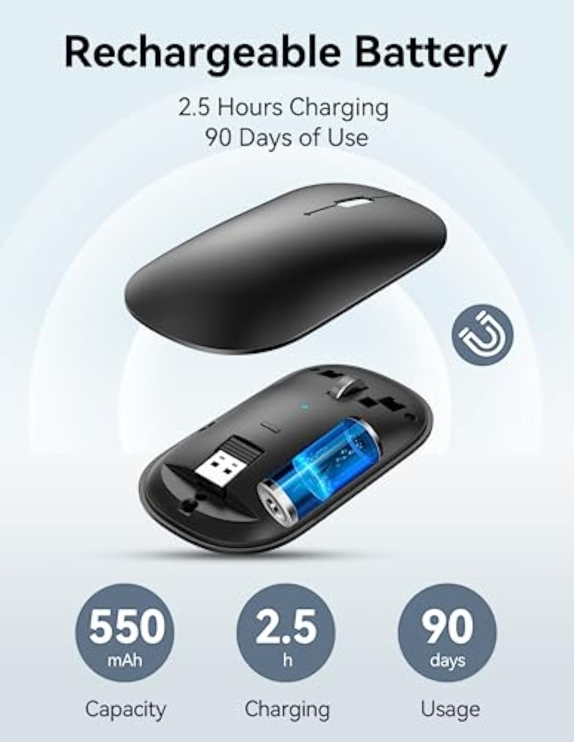 TECKNET Bluetooth Mouse, Rechargeable 2.4G Wireless Mouse