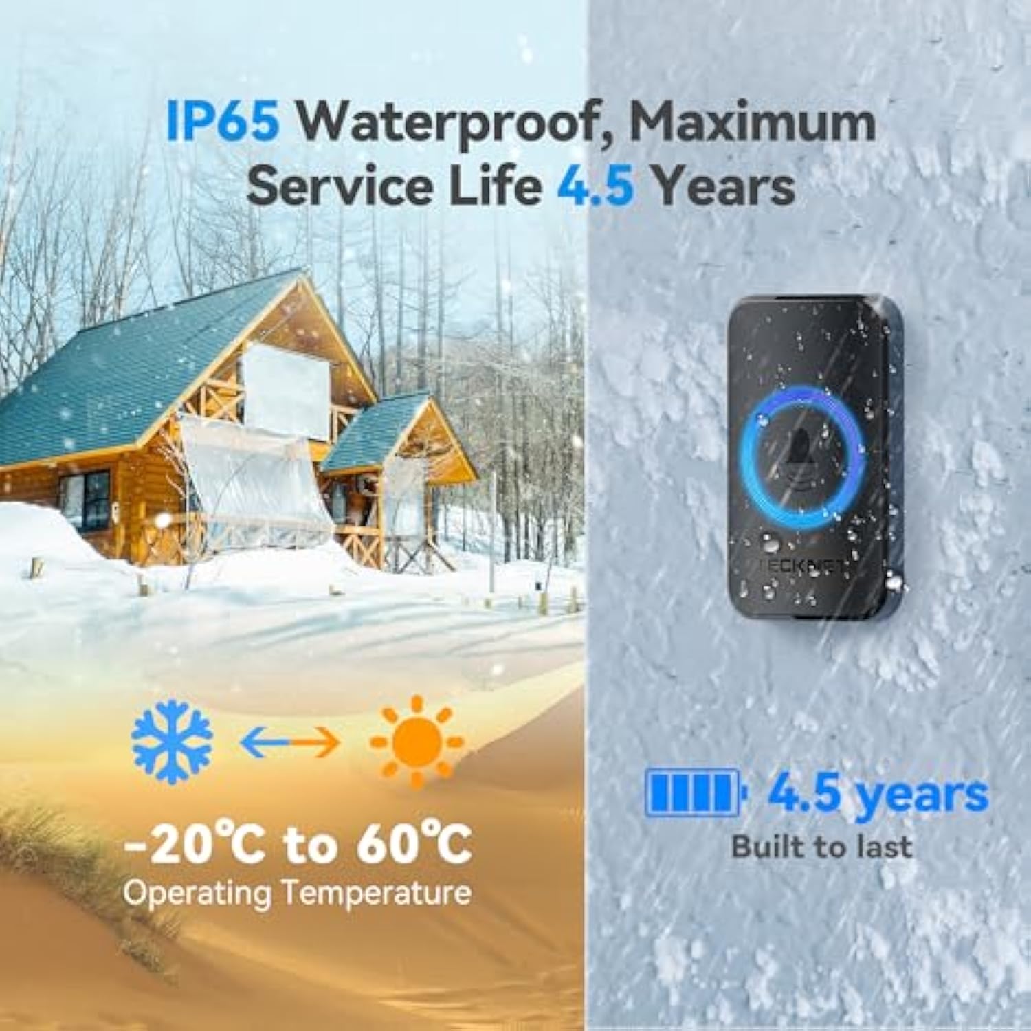 TECKNET Wireless Doorbell with 2 Push Buttons 2 Receivers