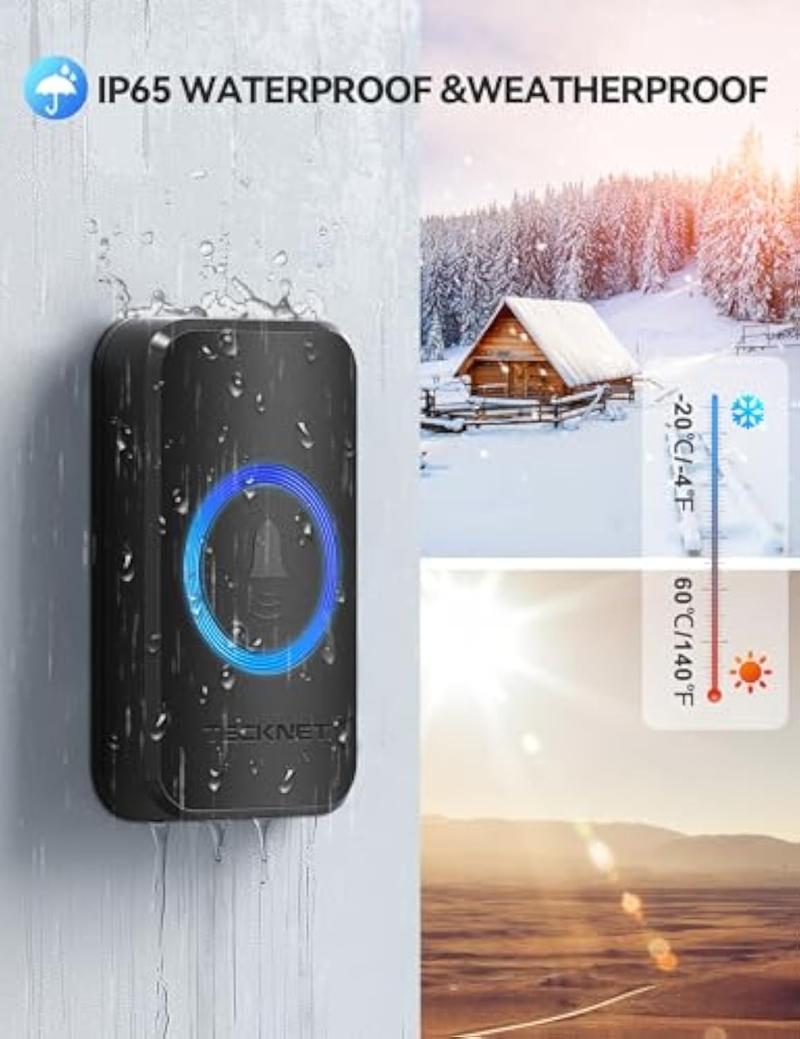 TECKNET Wireless Doorbell 3 Receivers, Door Chime Kit with RGB Light