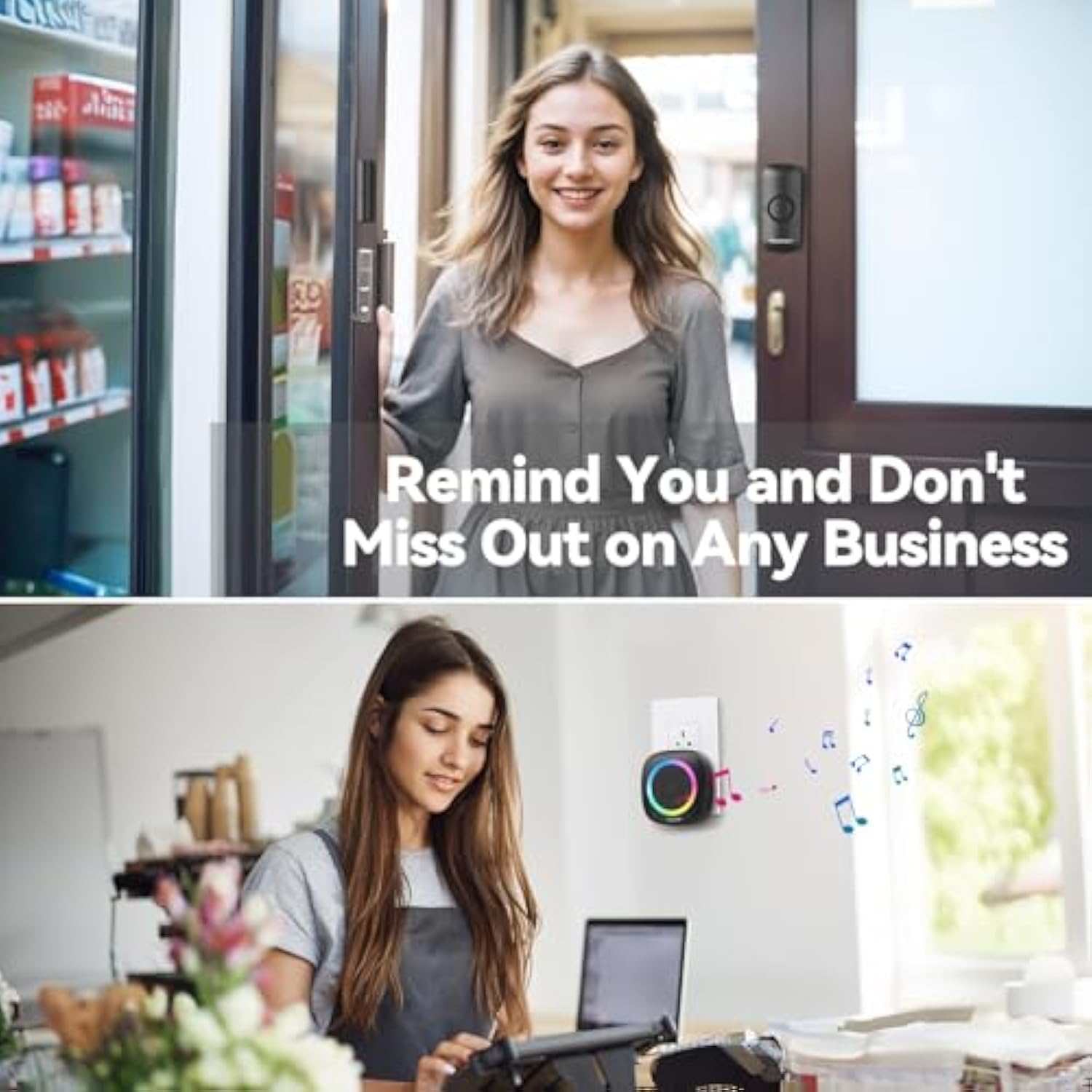 TECKNET Wireless Door Open Sensor Alarm Chime, 1 Plug-in Receiver and 2 Magnetic Door Alarm Sensor