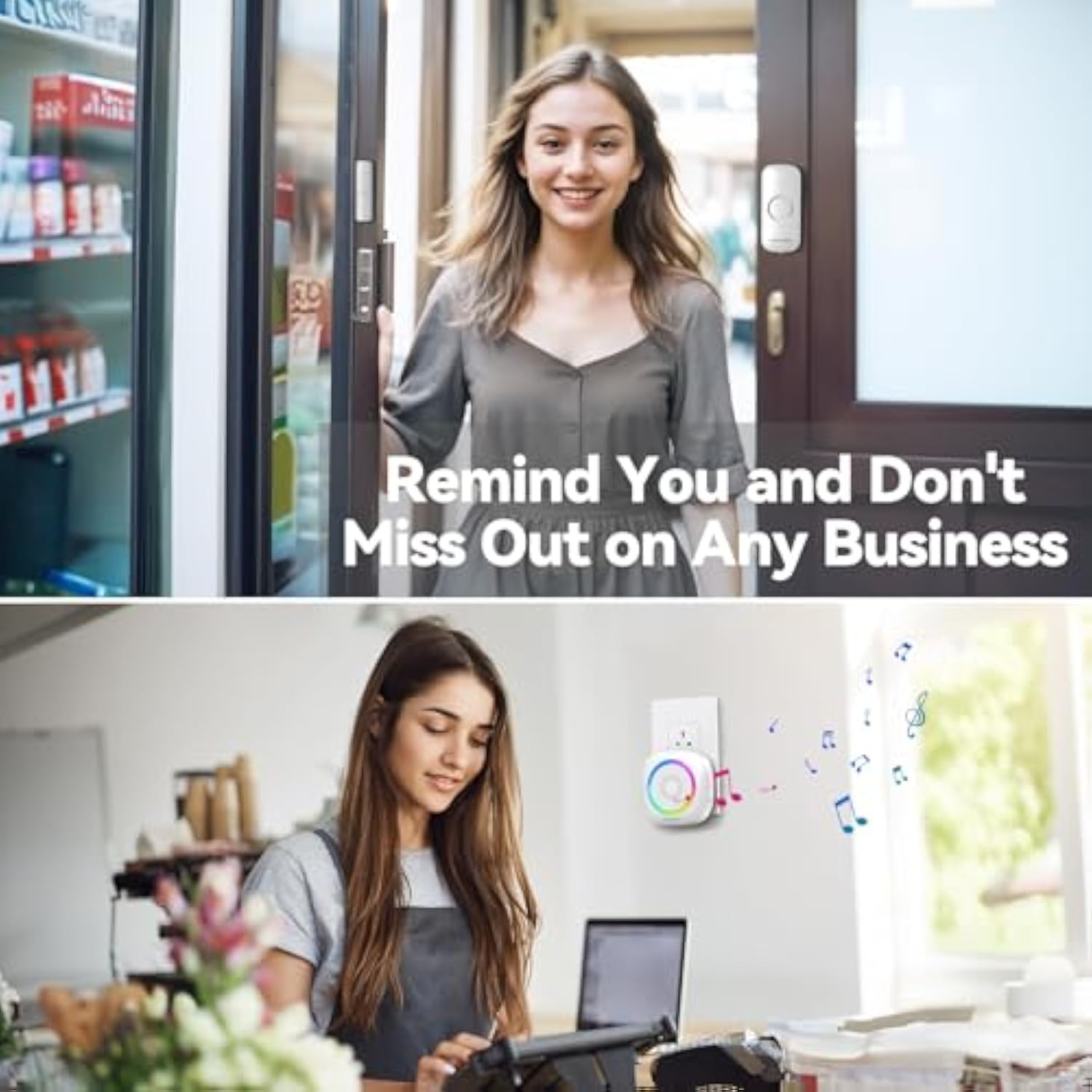 TECKNET Wireless Door Open Sensor Alarm Chime, 1 Plug-in Receiver and 2 Magnetic Door Alarm Sensor