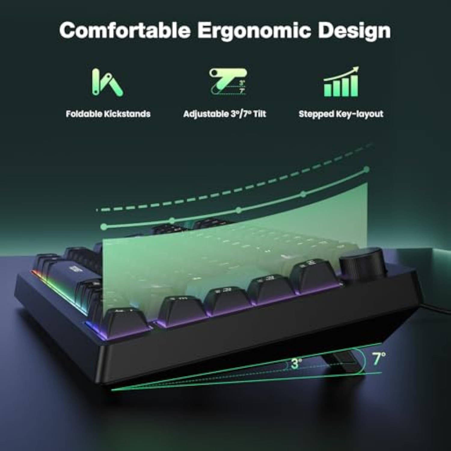 TECKNET RGB Gaming Keyboard,Compact 83 Keys Wired Keyboard with Volumn Knob