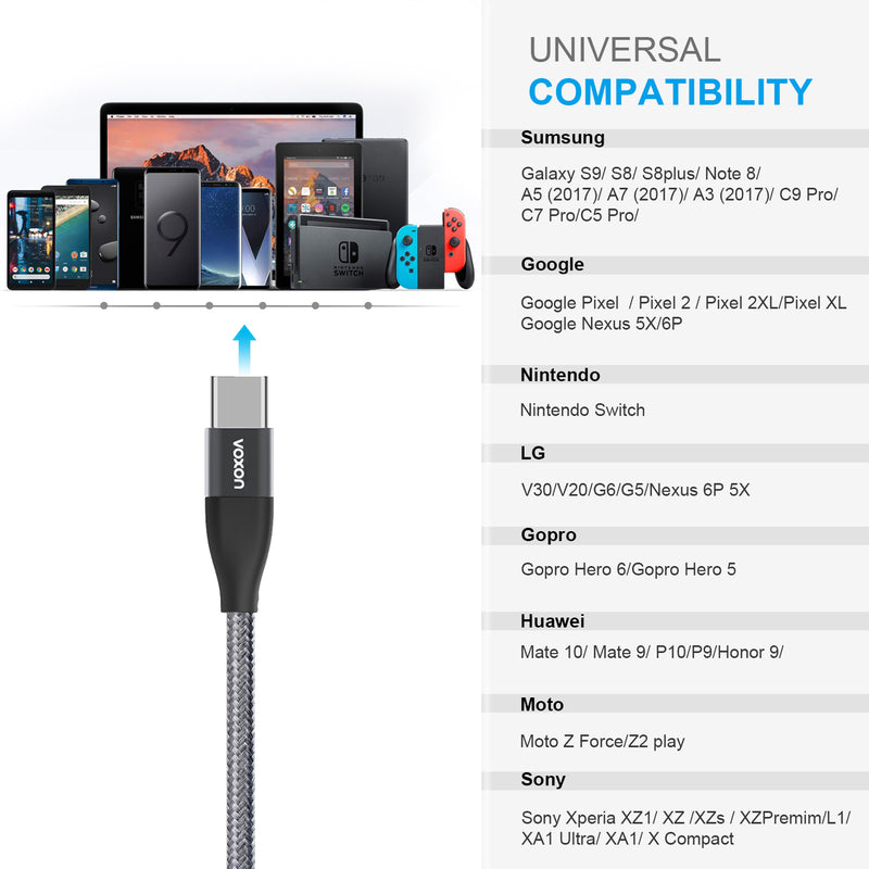Voxon USB C Cable Type C Charging Cable [3-Pack/1M+2M+3M] - smartekbox