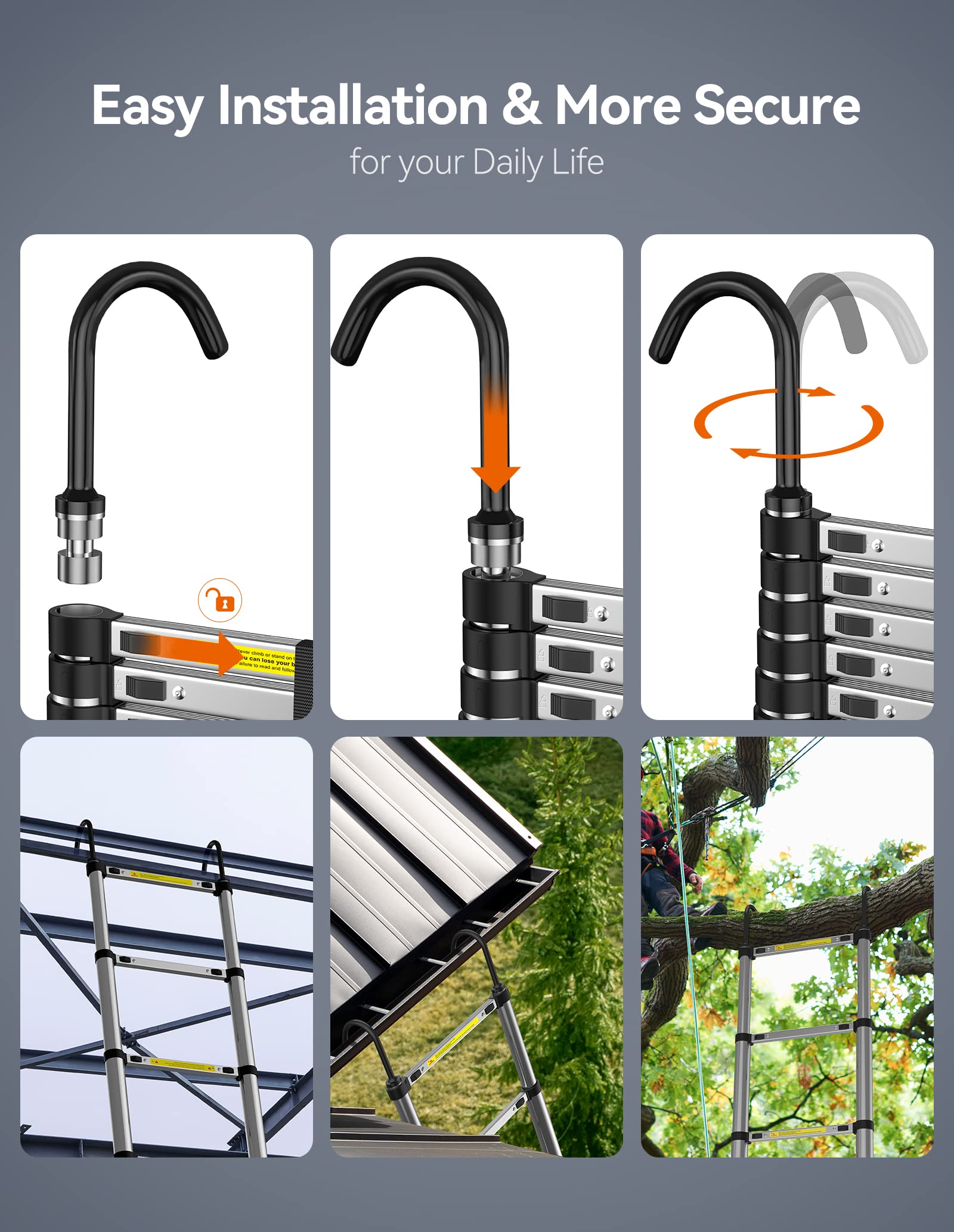 TECKNET Telescopic Ladder, Aluminium Extension Ladder with Stabilizer Bar, Max Load 150kg/330lbs