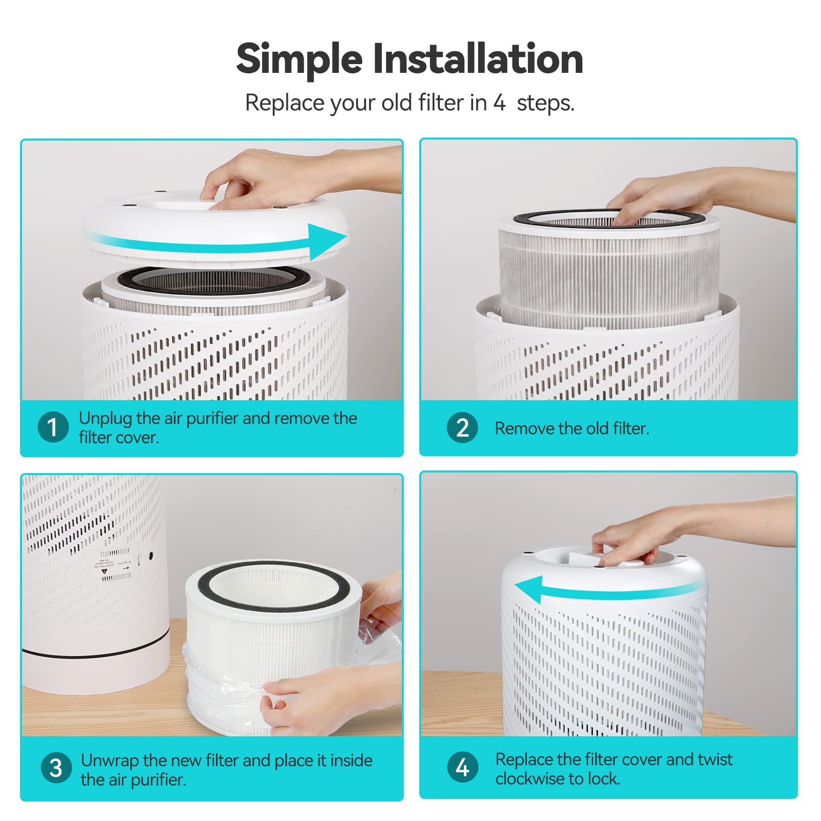 Air Purifier Filter, TECKNET 3-in-1 H13 True HEPA Air Purifier Replacement Filter