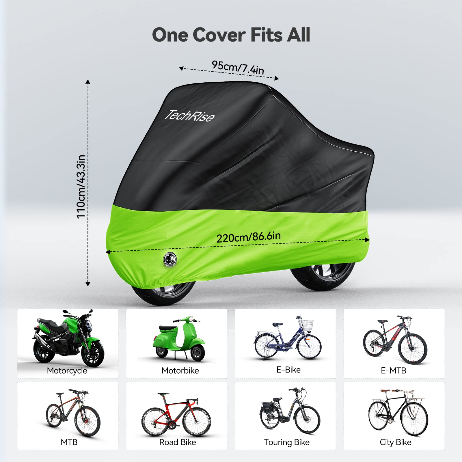 TechRise Waterproof Bicycle Cover,Motorbike Covers with Lock-holes & Storage Bag