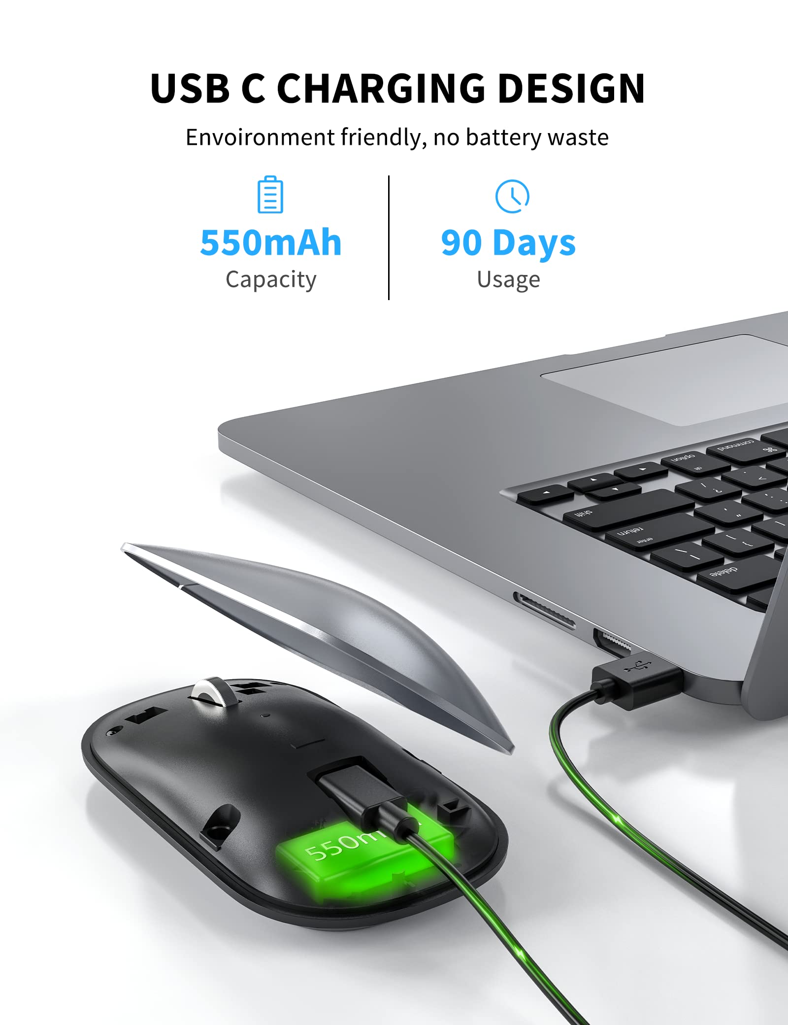 TECKNET Rechargeable Bluetooth Mouse, 3 Models 2.4G/ Bluetooth 5.0/3.0