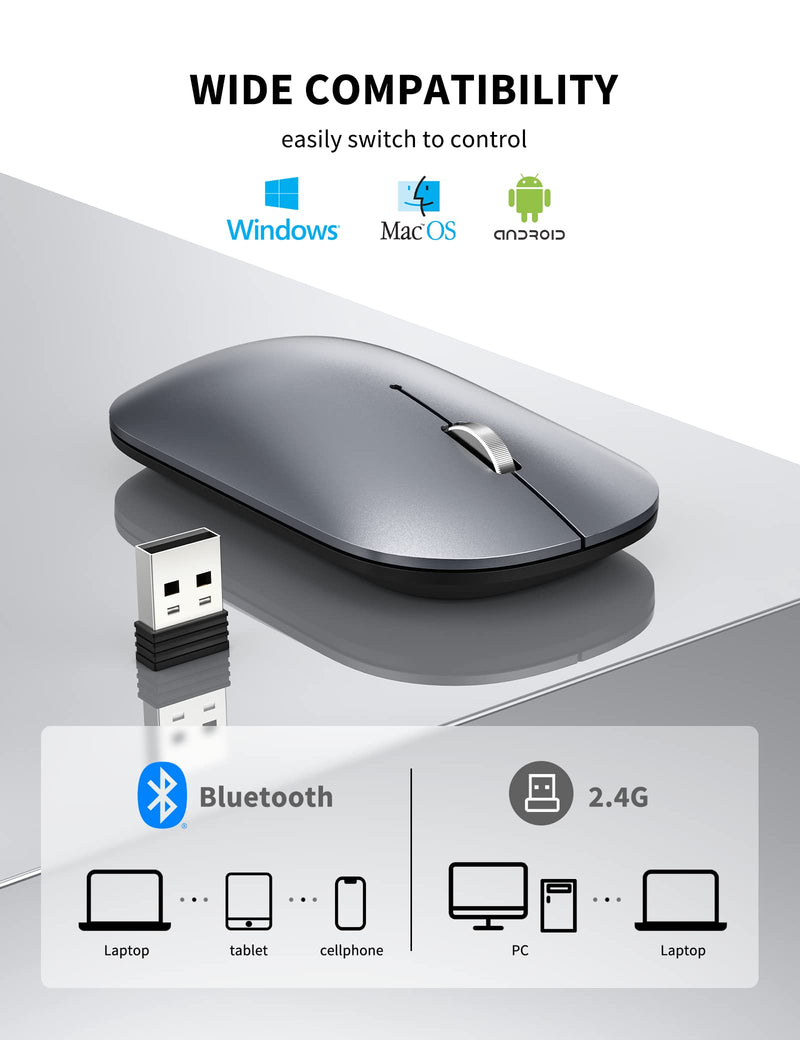 TECKNET Rechargeable Bluetooth Mouse, 3 Models 2.4G/ Bluetooth 5.0/3.0
